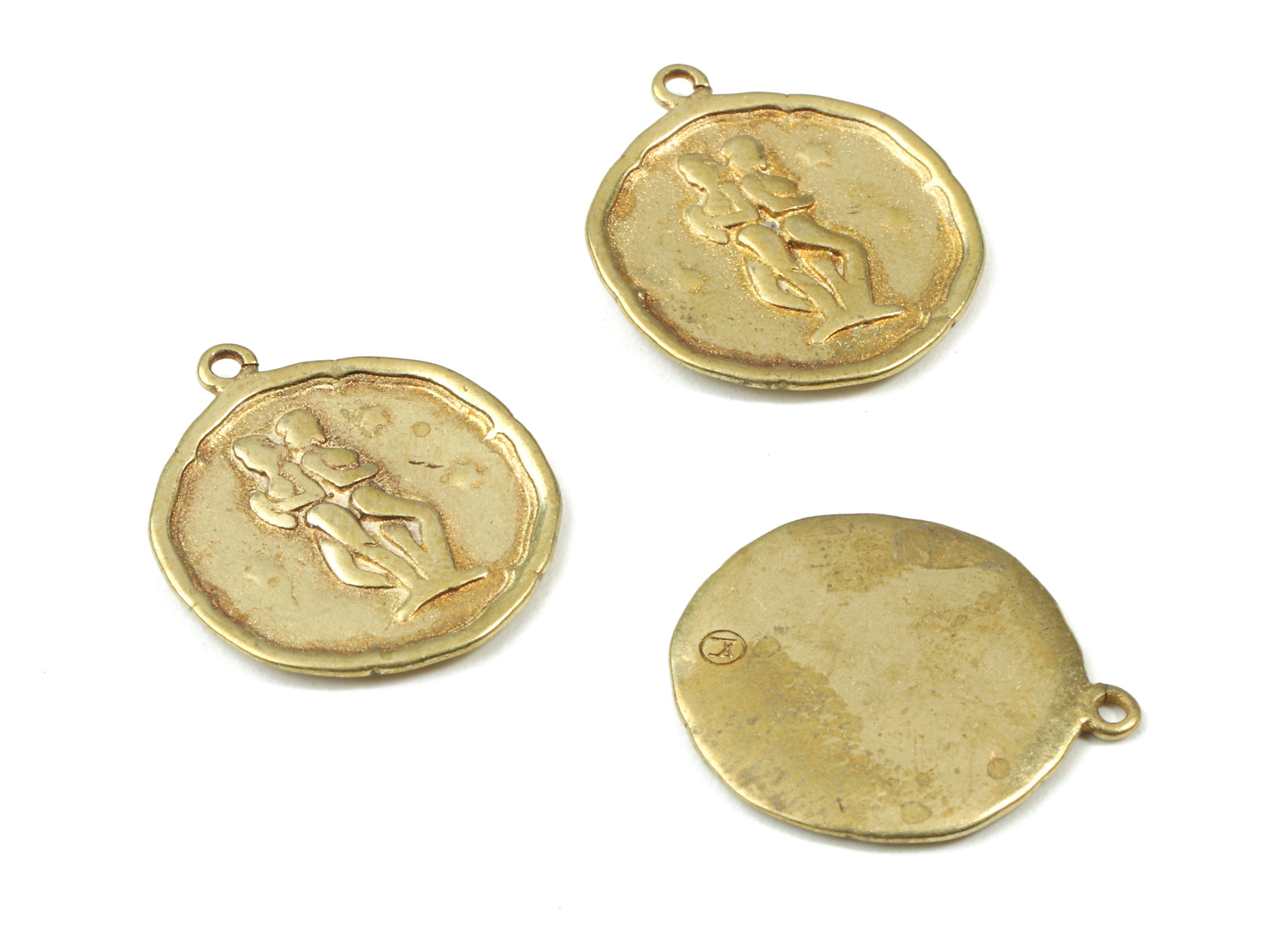 Brass Gemini Earring Charms - Raw Brass Horoscopes Pendant - Earring Findings - Jewelry Supplies - 19.52x16.92x1.14mm - PP3062 - DOMEDBAZAAR