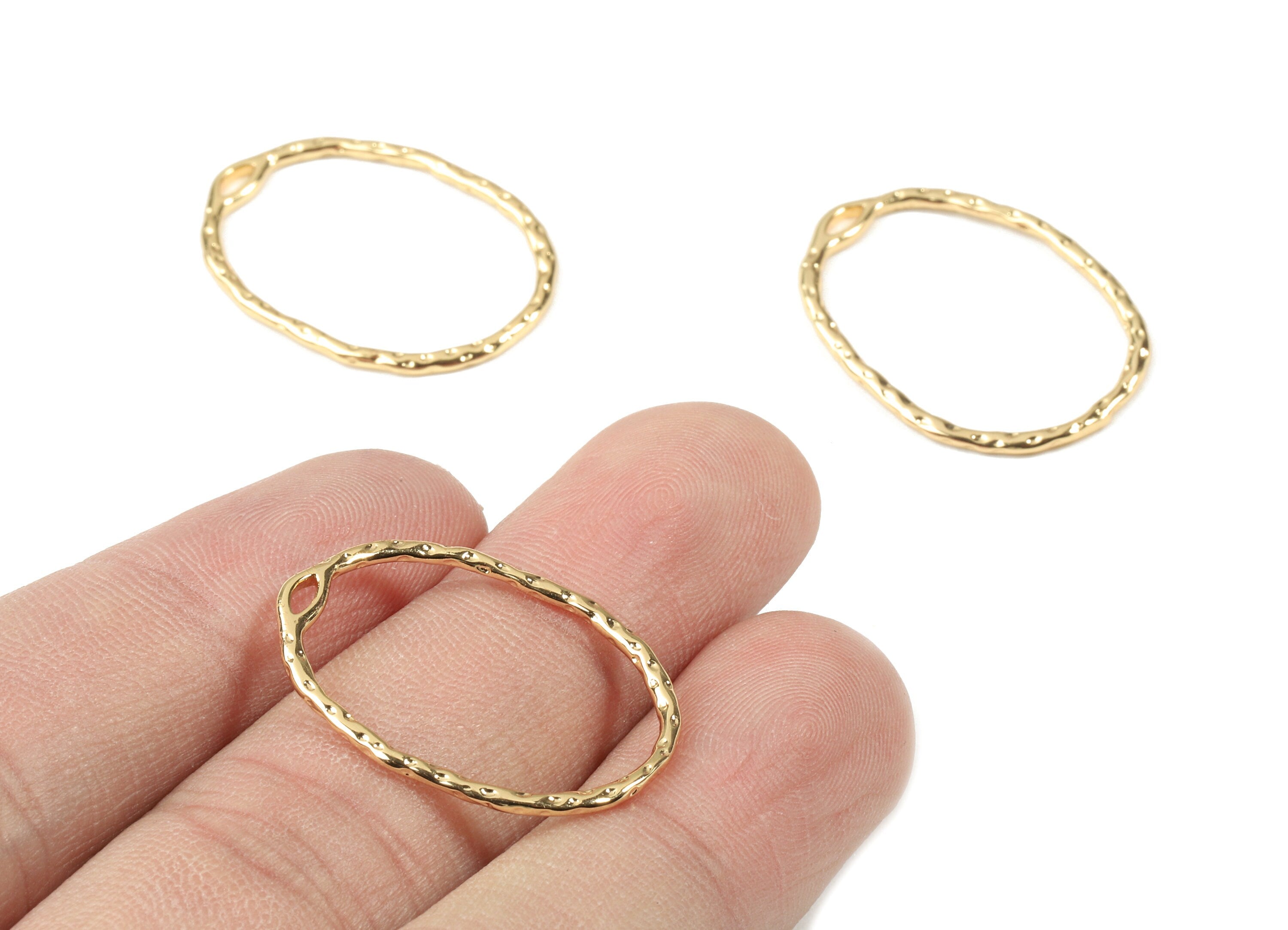 Brass Oval Earring Charms - Gold Oval Pendant - 18K Real Gold Plated Brass - Jewelry Supplies - 26.83x19.82x1.3mm - RGP2547 - DOMEDBAZAAR