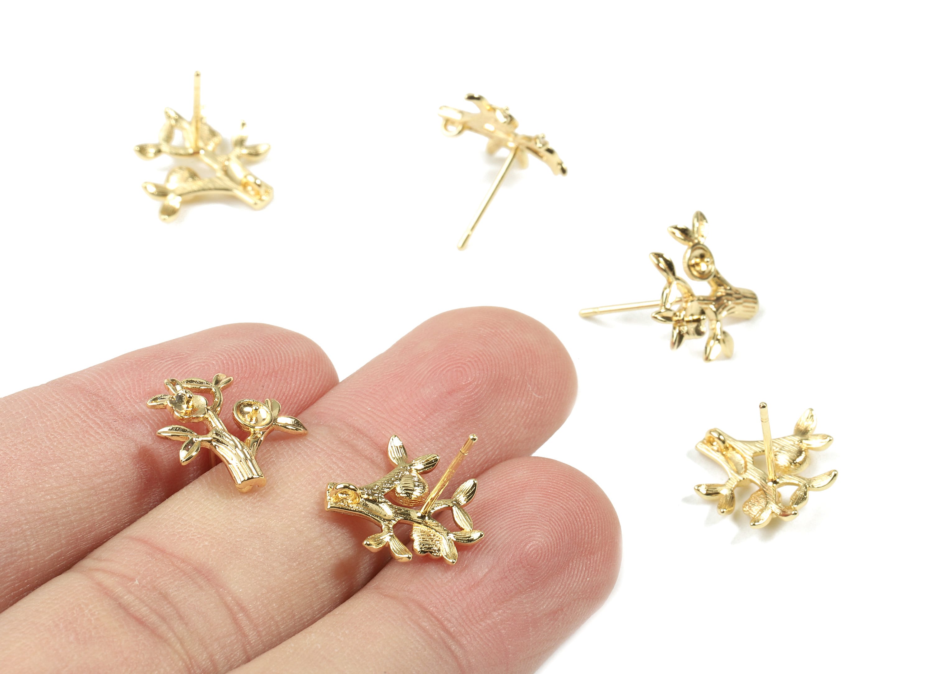Brass Tree Earring Stud For Pearl - Gold Flower Tree Earring Post - 18K Real Gold Plated Brass - Surgical Stud - 14.58x13.9x2.4mm - RGP2550 - DOMEDBAZAAR