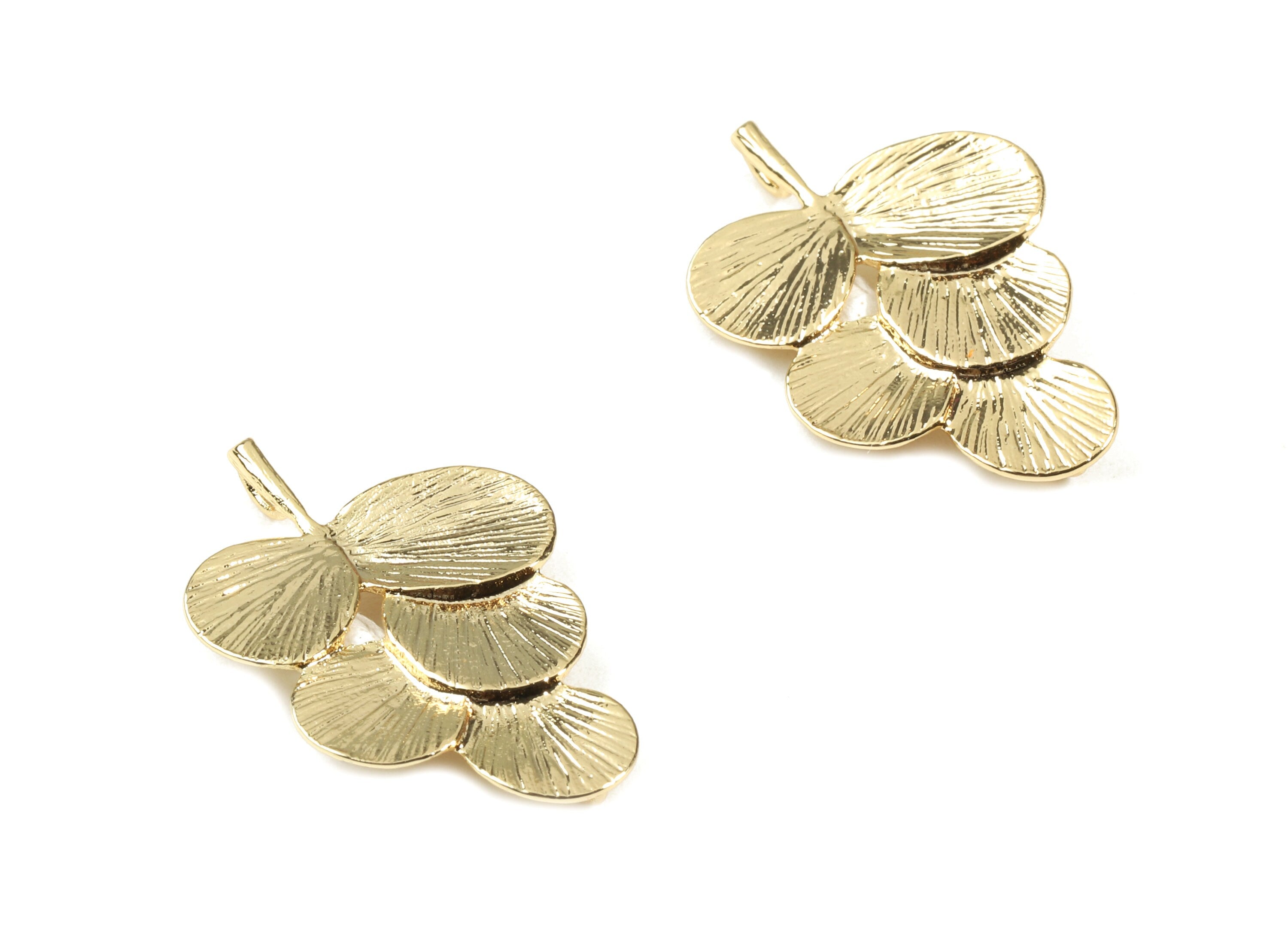 Brass Leaf Earring Charms - Gold Leaf Earring Necklace Charm - 18K Real Gold Plated Brass - Jewelry Supplies - 29.1x19.77x1.54mm - RGP2564 - DOMEDBAZAAR