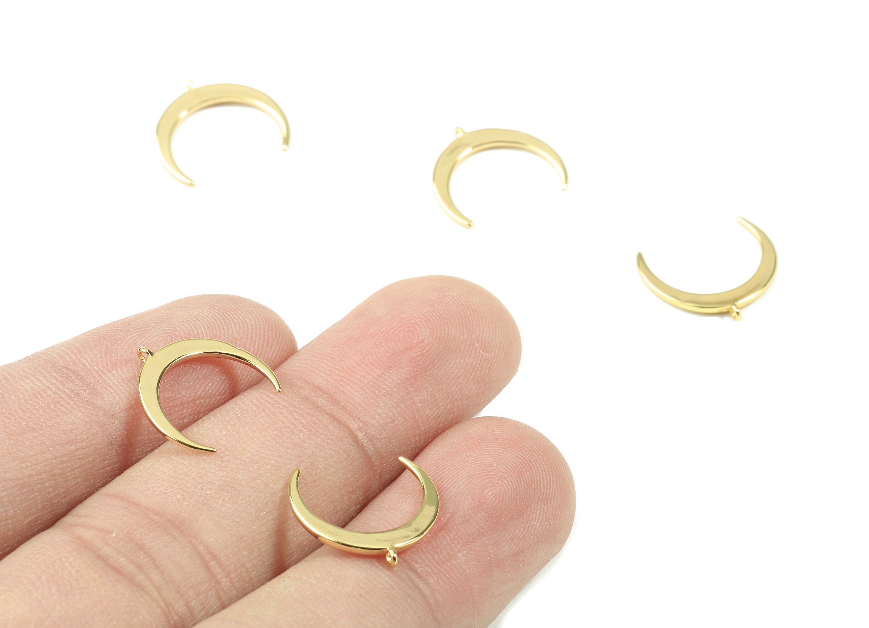 Brass Crescent Earring Charms - Gold Moon Pendant - 18K Real Gold Plated Brass - Jewelry Supplies - 14.13x3.97x1.29mm - RGP2571 - DOMEDBAZAAR