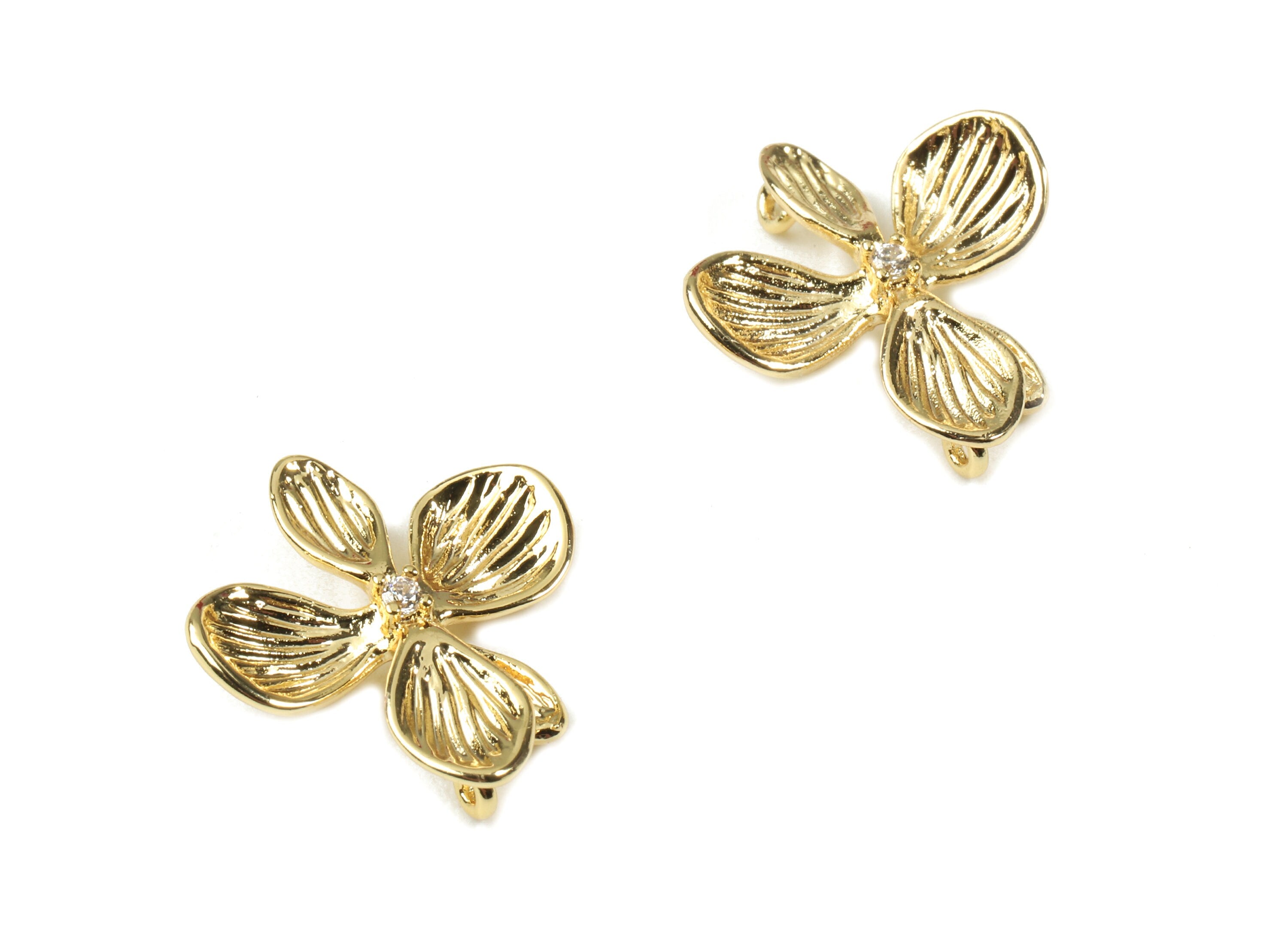 Brass Flower Connector With Zincon - Gold Flower Bracelet Connectors - 18K Real Gold Plated Brass - 18.48x15.3x1.09mm - RGP2540 - DOMEDBAZAAR