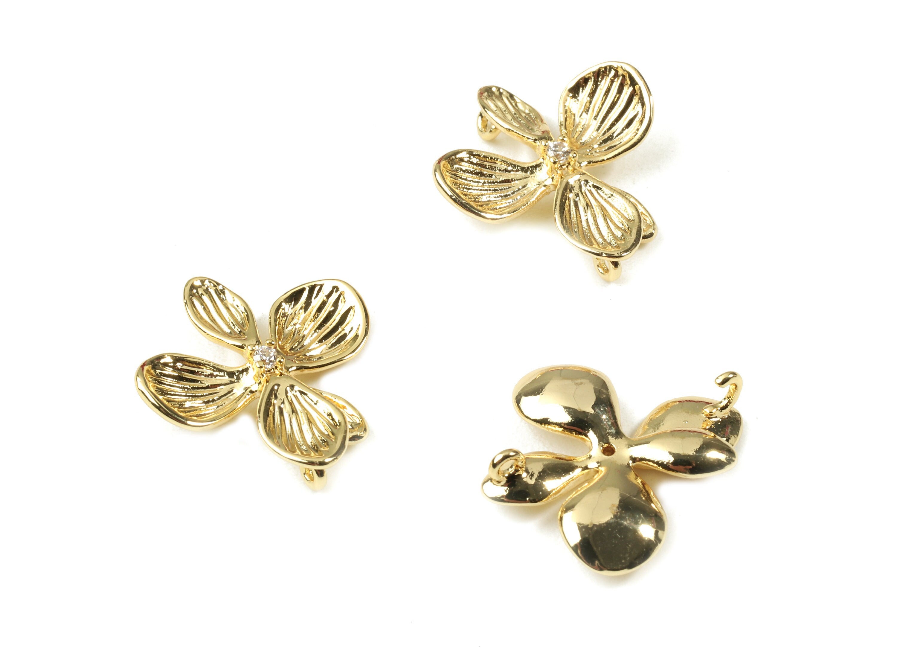 Brass Flower Connector With Zincon - Gold Flower Bracelet Connectors - 18K Real Gold Plated Brass - 18.48x15.3x1.09mm - RGP2540 - DOMEDBAZAAR