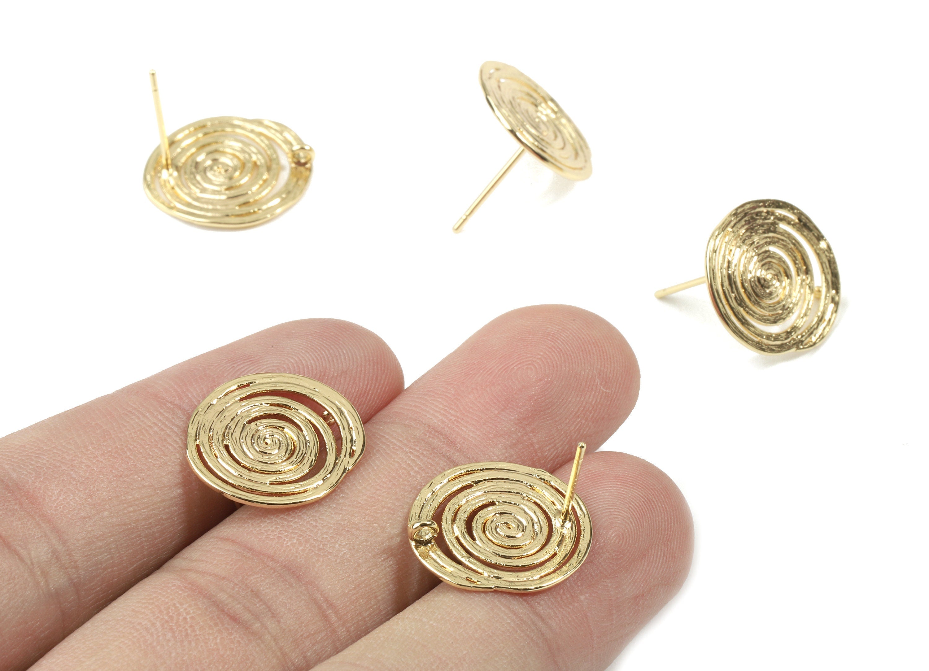Brass Round Earring Stud With Loop - Gold Round Earring Post - 18K Real Gold Plated Brass - Surgical Stud - 17.25x15.43x0.81mm - RGP2568 - DOMEDBAZAAR
