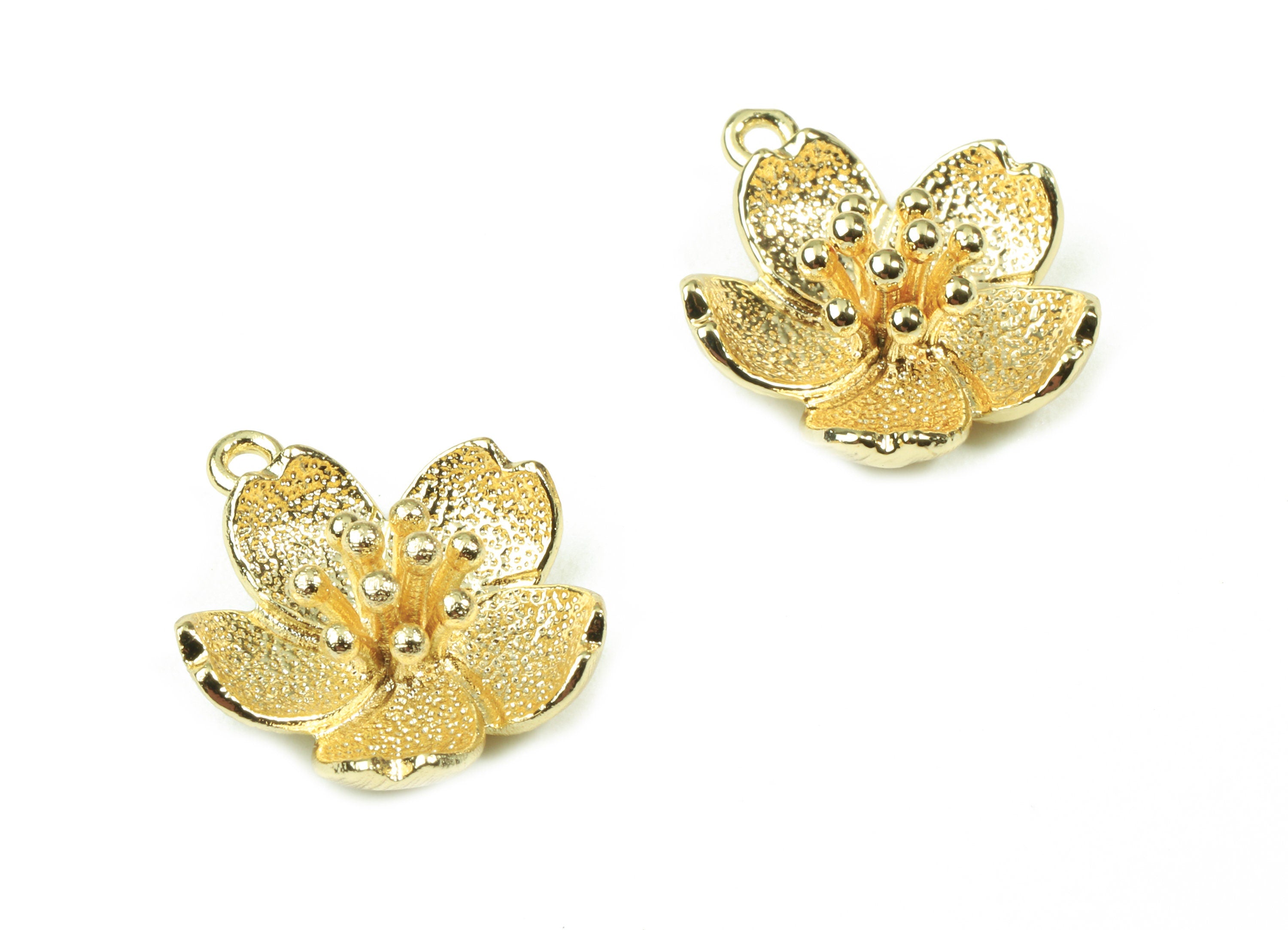 Brass Water Lily Earring Charms - Gold Flower Pendant - 18K Real Gold Plated Brass - Jewelry Supplies - 19.31x16.31x1.57mm - RGP2532 - DOMEDBAZAAR