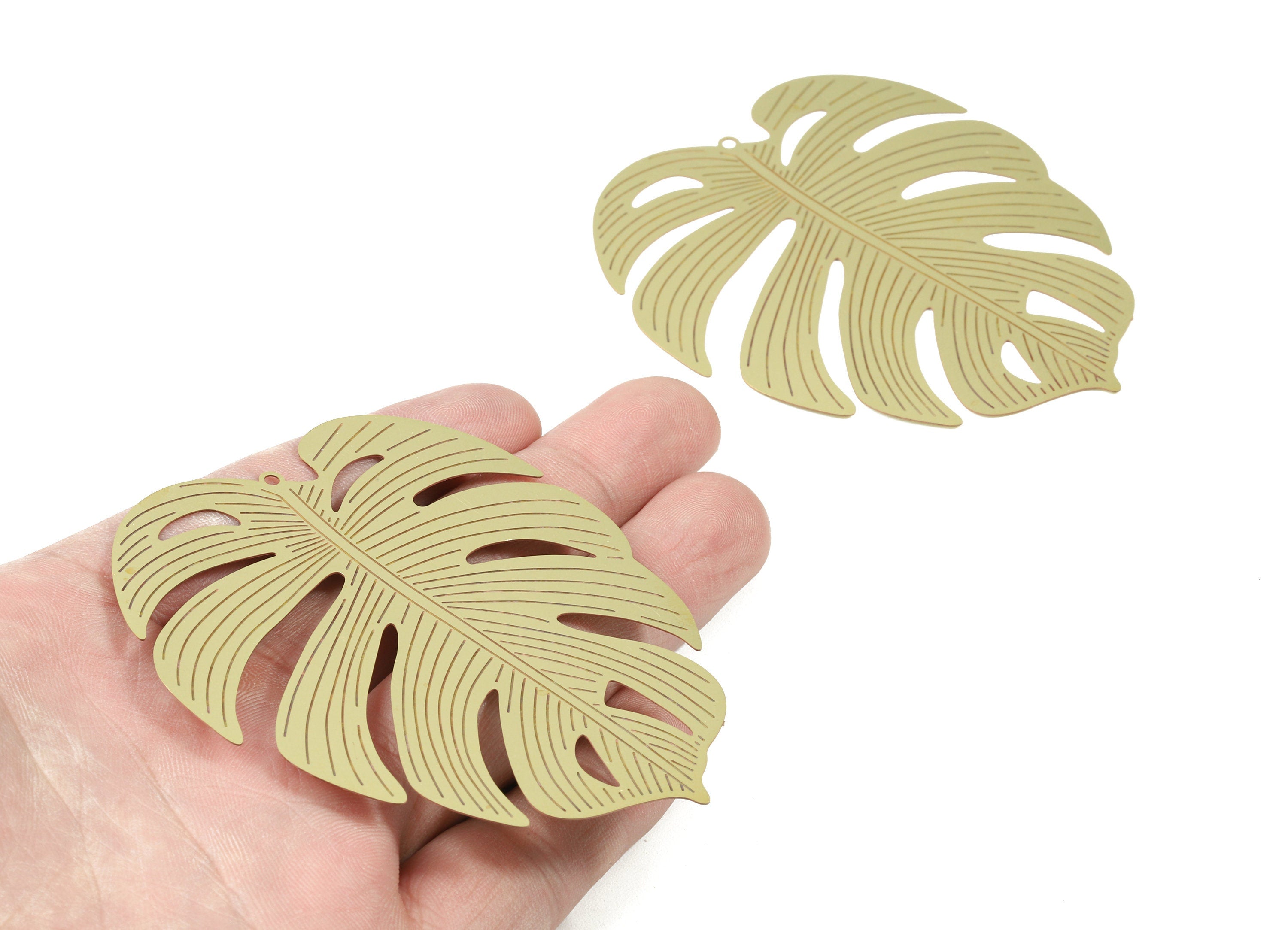 Raw Brass Monstera Earring Charms - Monstera Necklace Charms - Necklace Findings - Jewelry Supplies - 79.5x65.95x0.31mm - JJA4467 - DOMEDBAZAAR