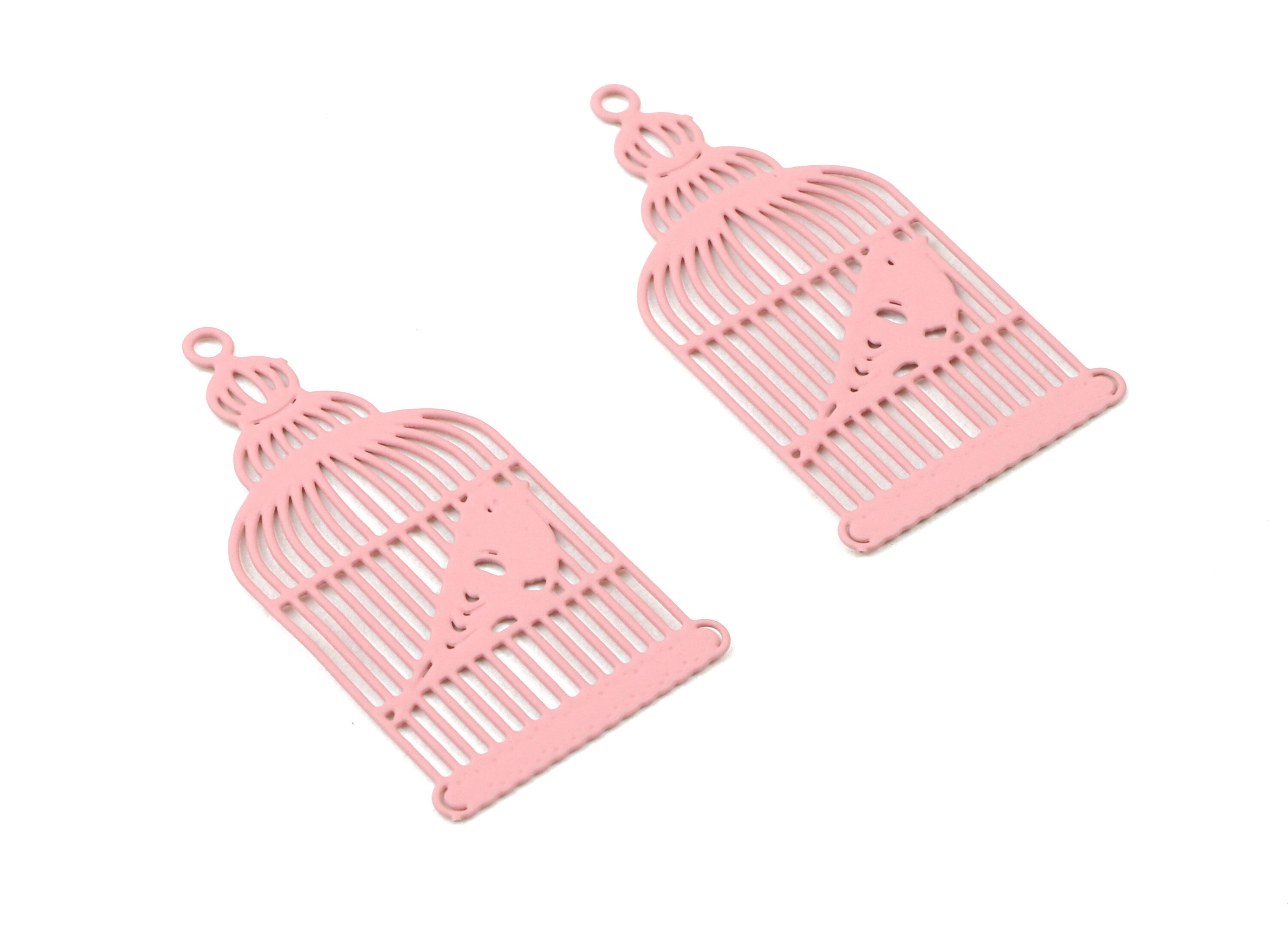 Taffy Pink Bird Cage Brass Pendant - Brass Bird Cage Necklace - Birdcage Earring Charms - Color Code: J07 - 25.96x14.5x0.4mm - JJC4307-J07 - DOMEDBAZAAR