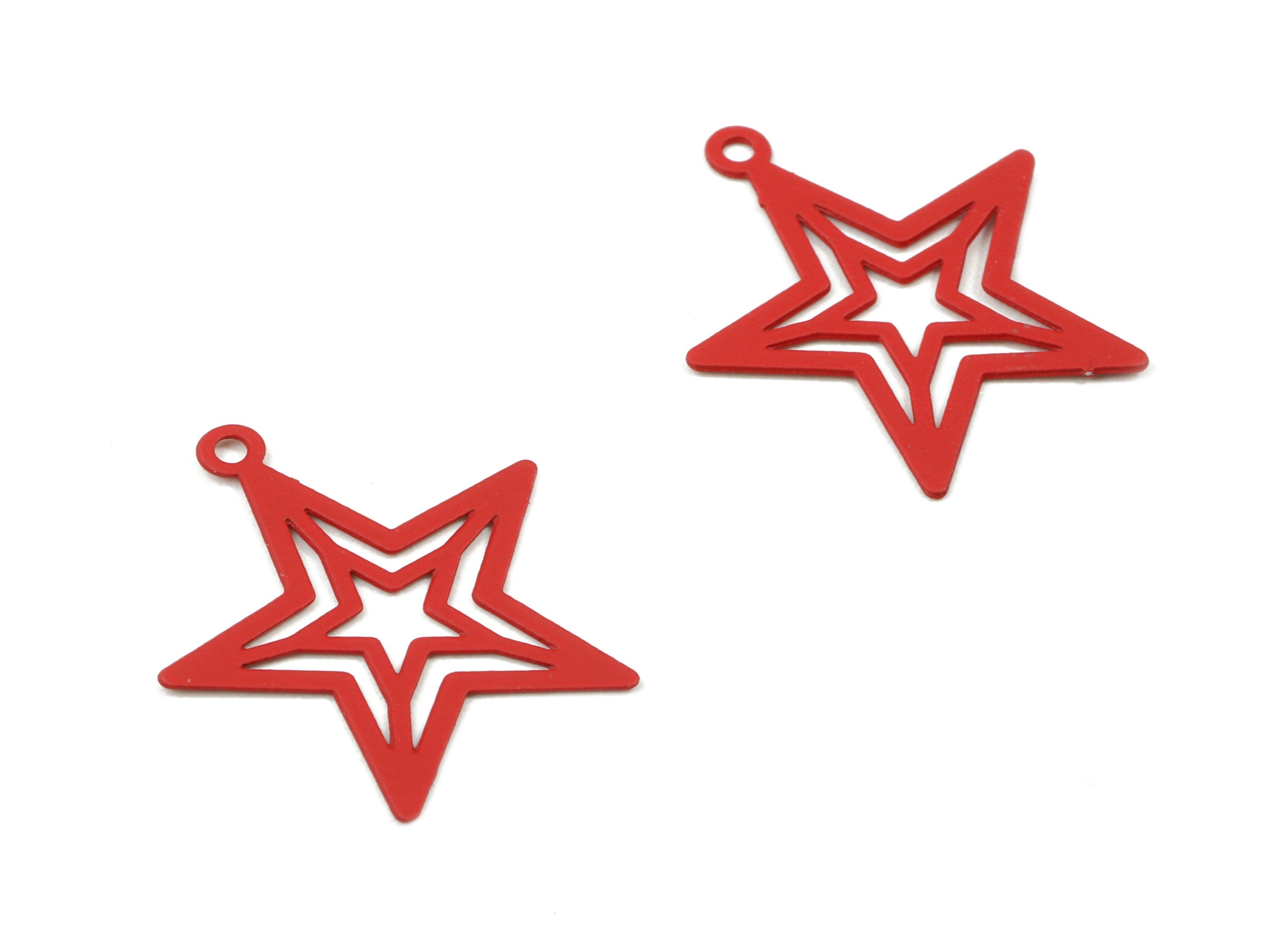 Red Star Brass Pendant - Brass Star For Necklace - Earring Charms - Jewelry Supplies - Color Code: J09 - 19.98x17.16x0.37mm -JJC7734-J09 - DOMEDBAZAAR