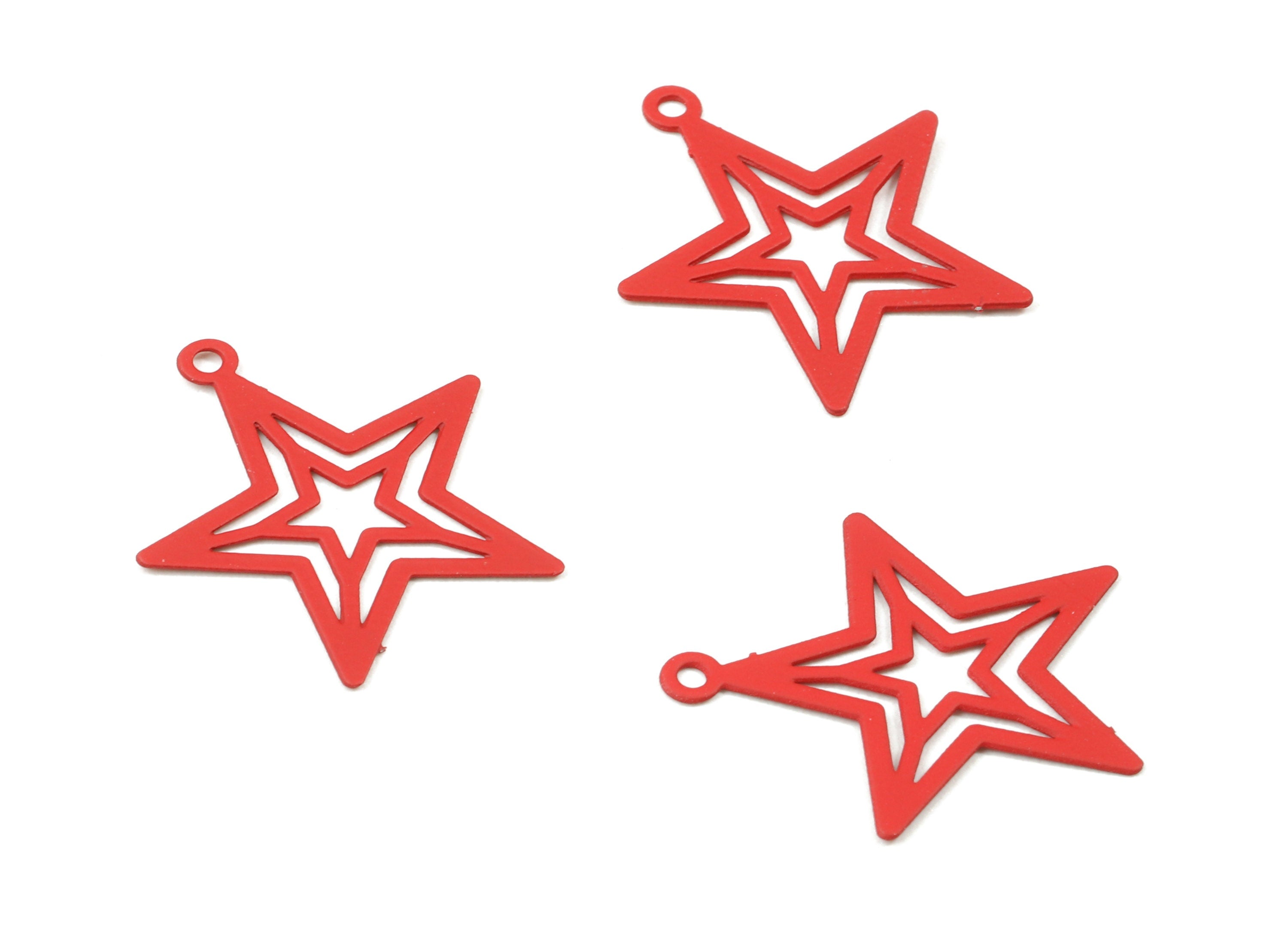 Red Star Brass Pendant - Brass Star For Necklace - Earring Charms - Jewelry Supplies - Color Code: J09 - 19.98x17.16x0.37mm -JJC7734-J09 - DOMEDBAZAAR
