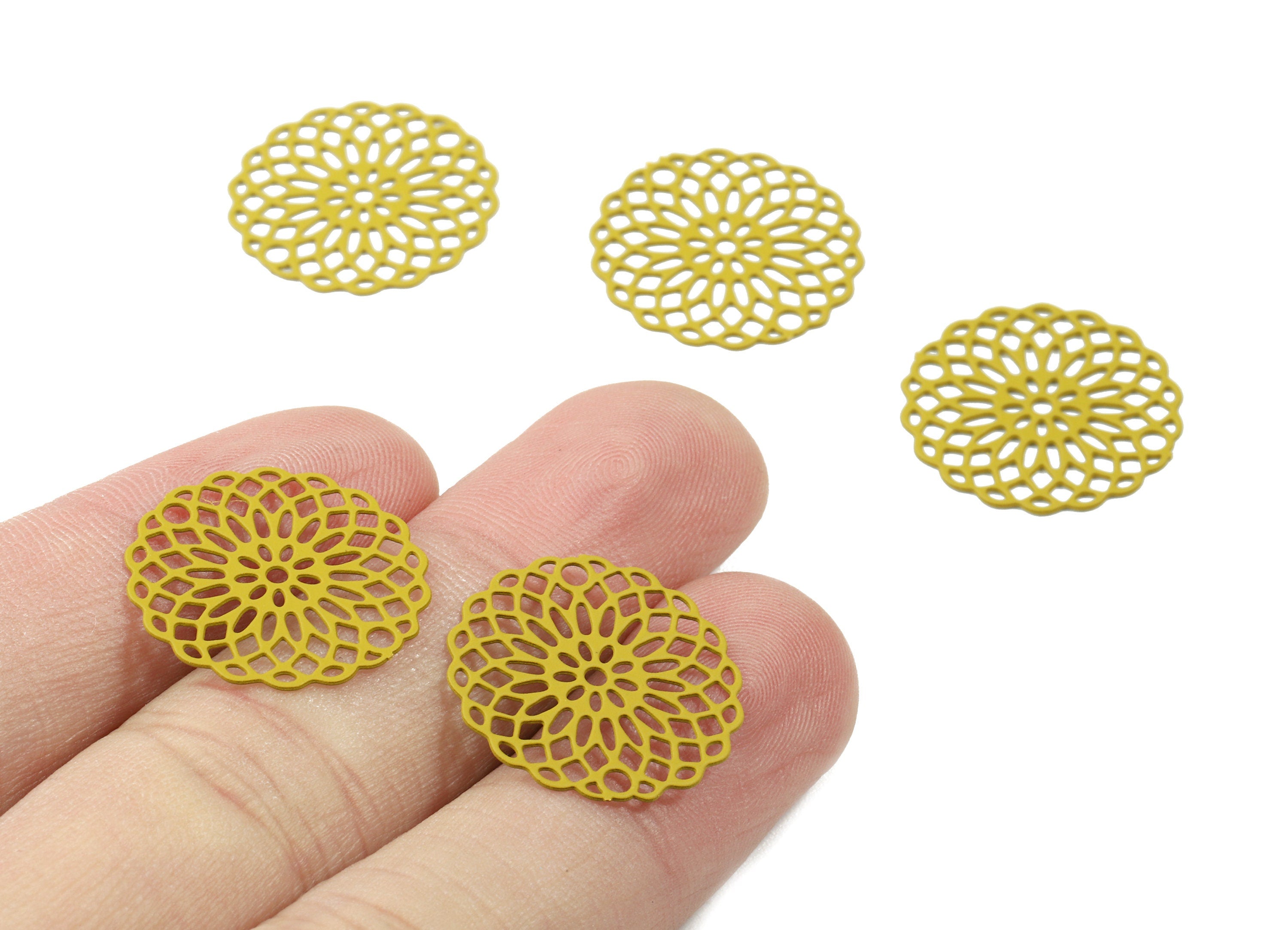 Dark Yellow Round Earring Charms - Brass Round For Necklace - Earring Supplies - Color Code: J08 - 20.03x20.03x0.43mm - JJC7598-J08 - DOMEDBAZAAR