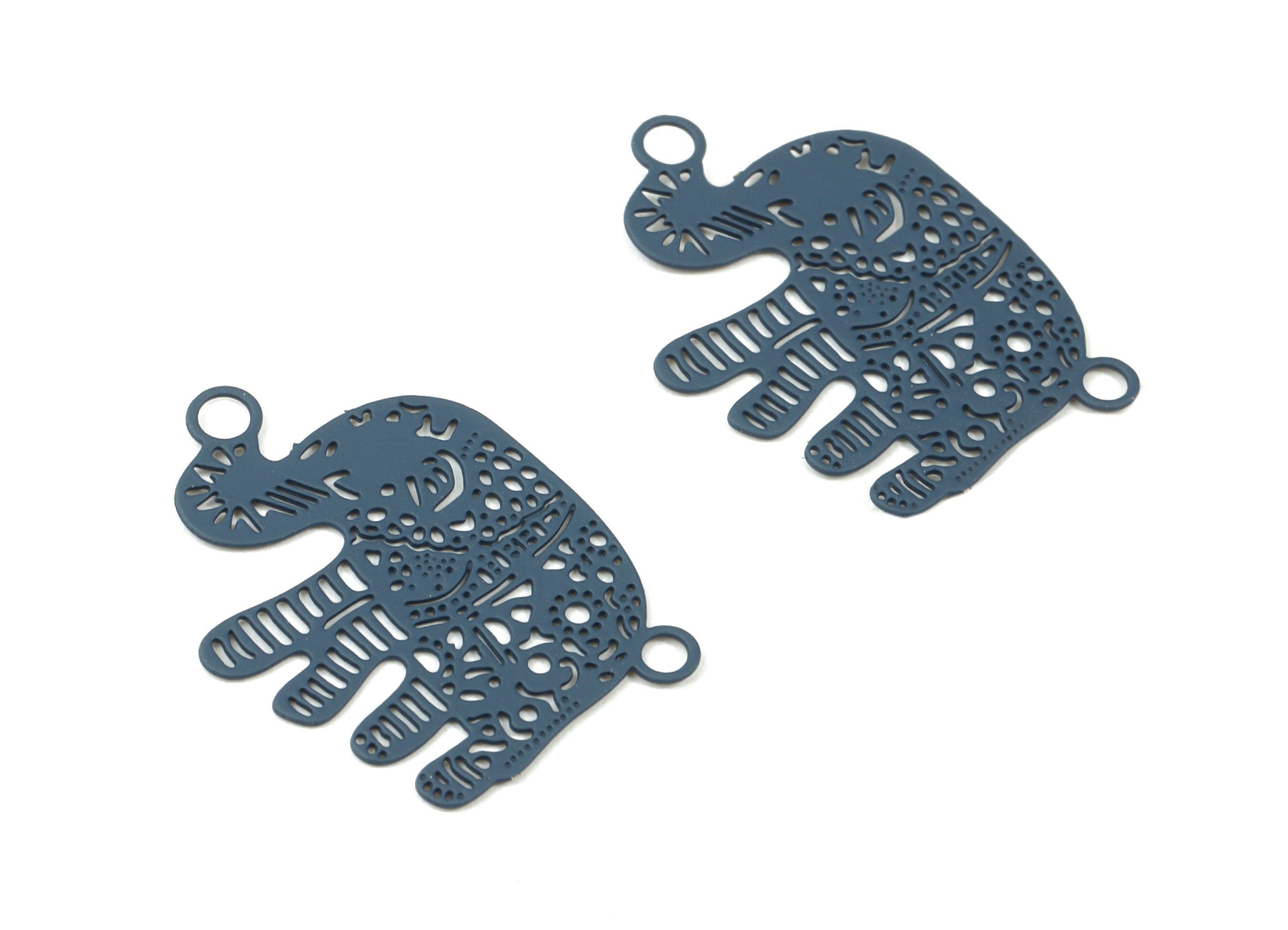 Navy Elephant Earring Connector - Brass Elephant Necklace Pendant - Earring Supplies - Color Code: J04 - 20.2x19.8x0.46mm -JJC8884-J04 - DOMEDBAZAAR