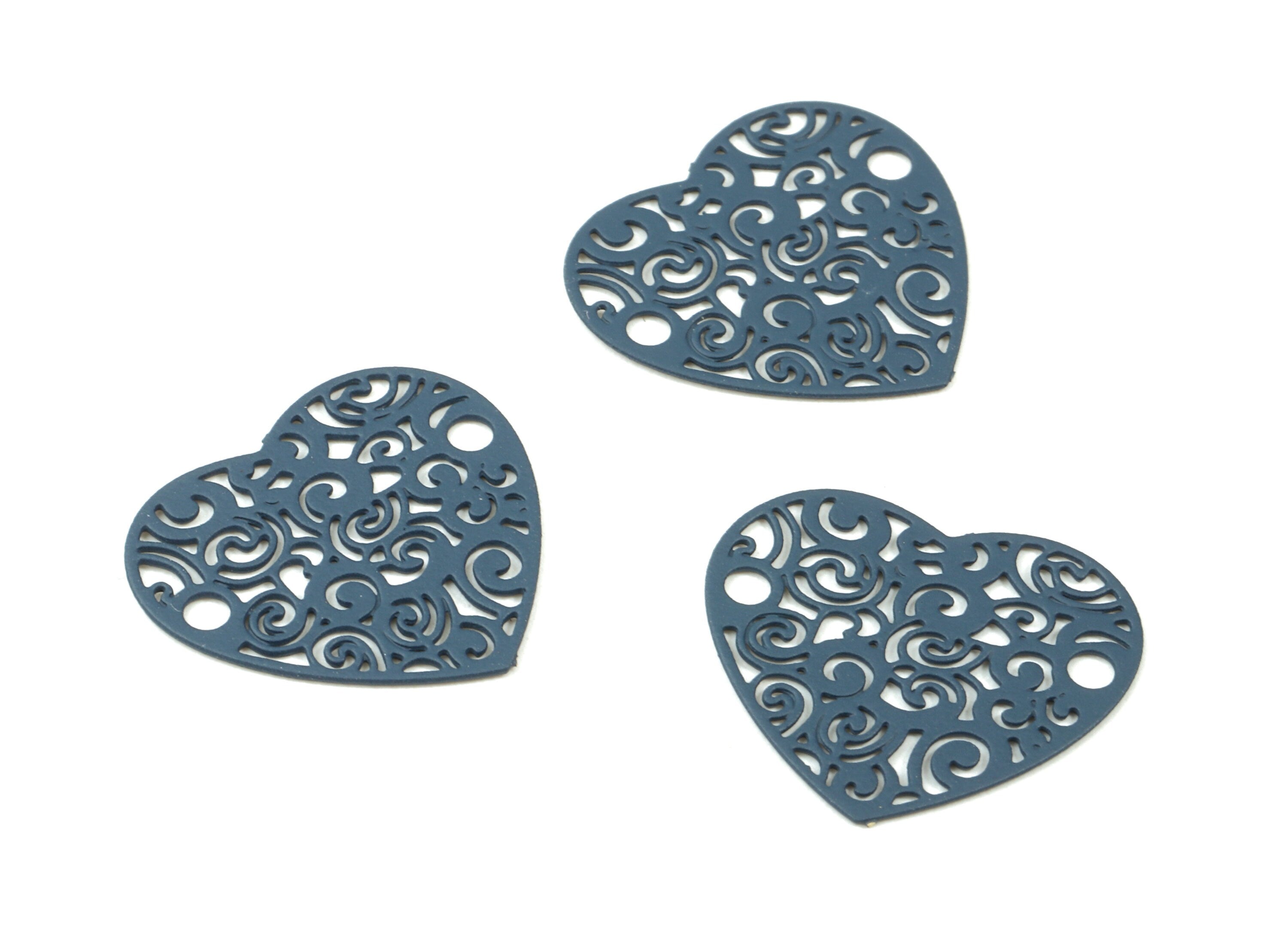 Navy Heart Brass Earring Charms - Brass Heart Necklace Pendant - Earring Supplies - Color Code: J04 - 17.6x15.77x0.43mm -JJC10216-J04 - DOMEDBAZAAR