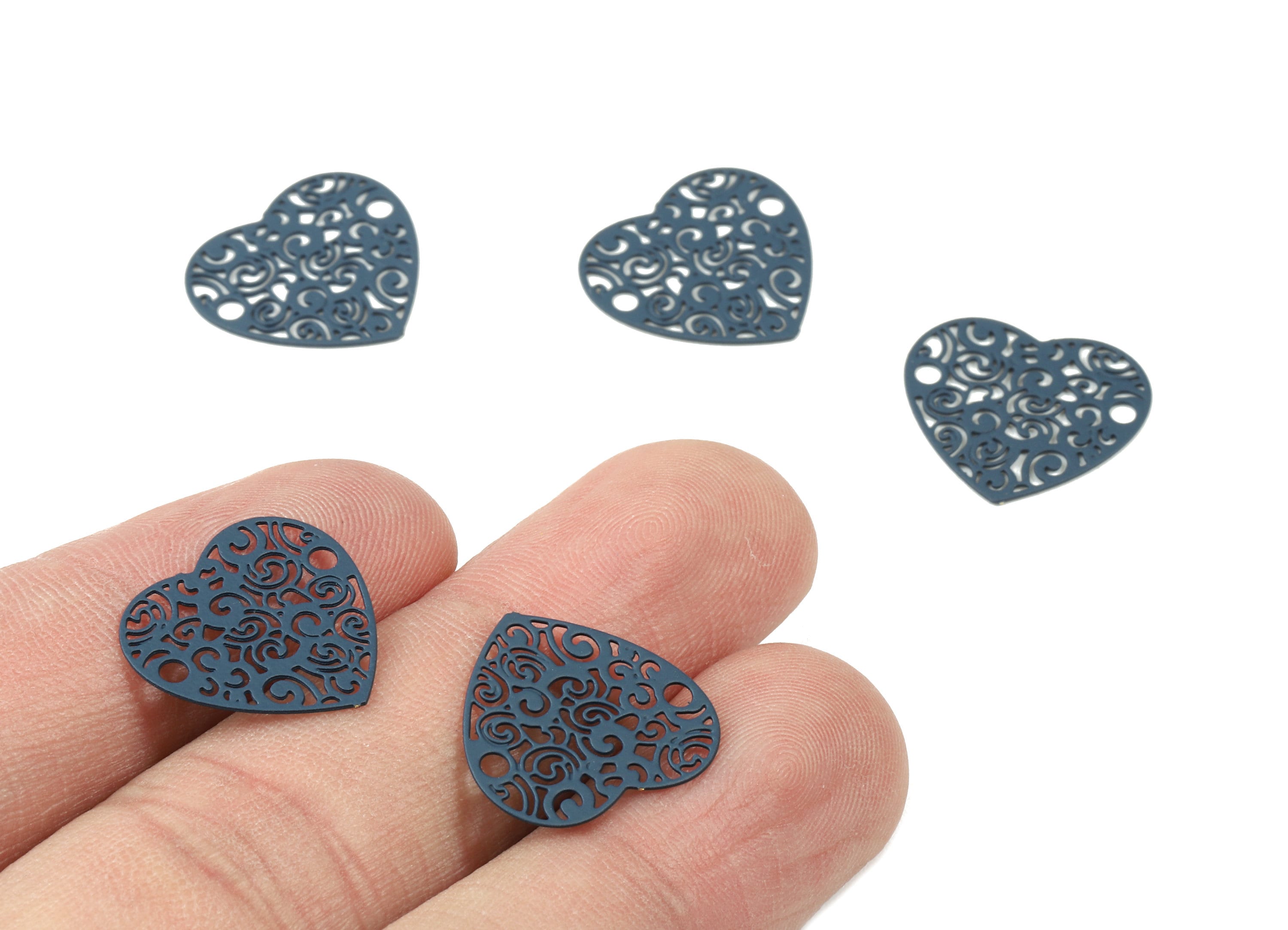 Navy Heart Brass Earring Charms - Brass Heart Necklace Pendant - Earring Supplies - Color Code: J04 - 17.6x15.77x0.43mm -JJC10216-J04 - DOMEDBAZAAR