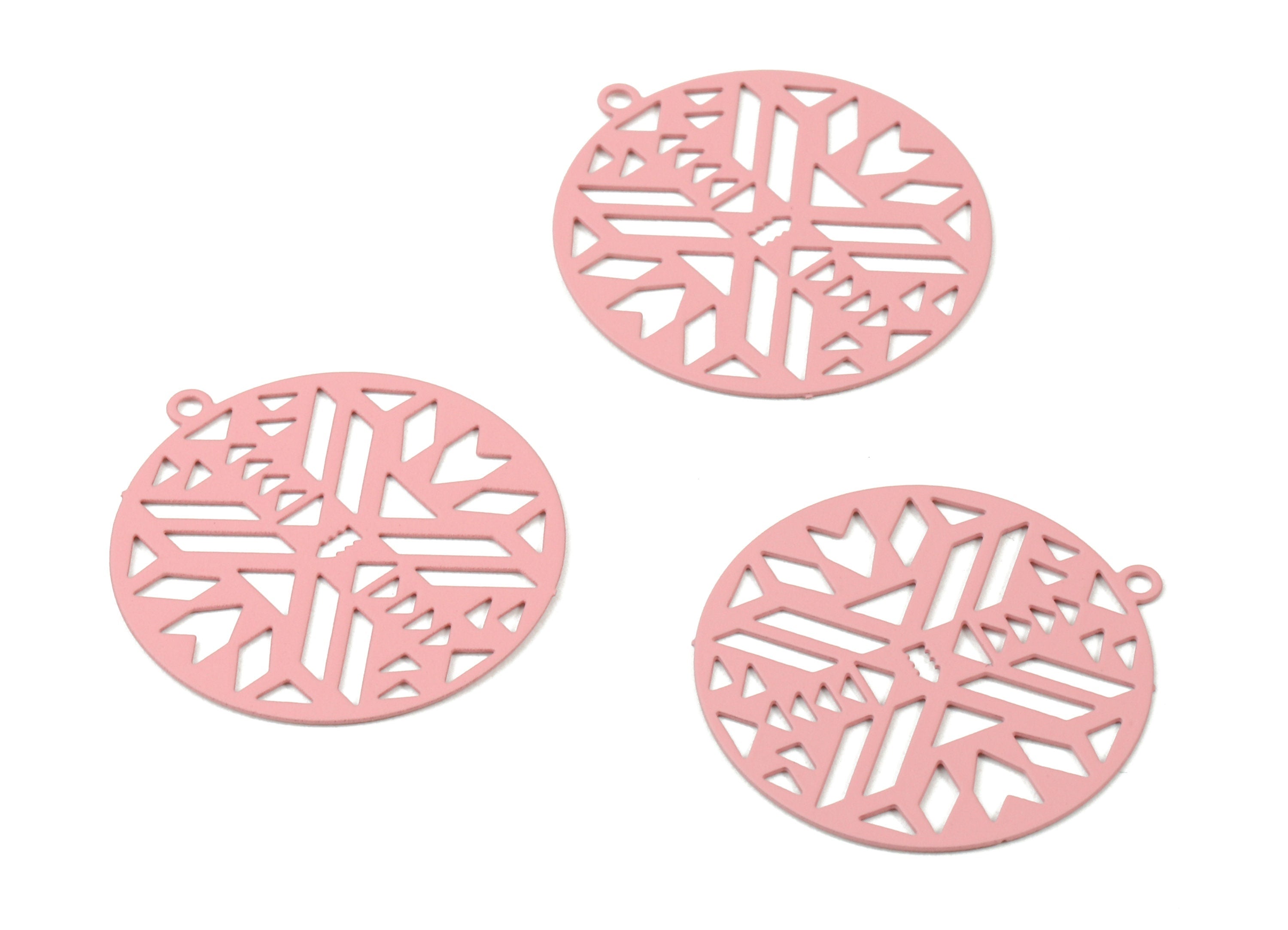 Taffy Pink Round Brass Pendant - Brass Round For Necklace - Earring Charms - Color Code: J07 - 26.91mm x 24.92mm x 0.42mm - JJC6903-J07 - DOMEDBAZAAR