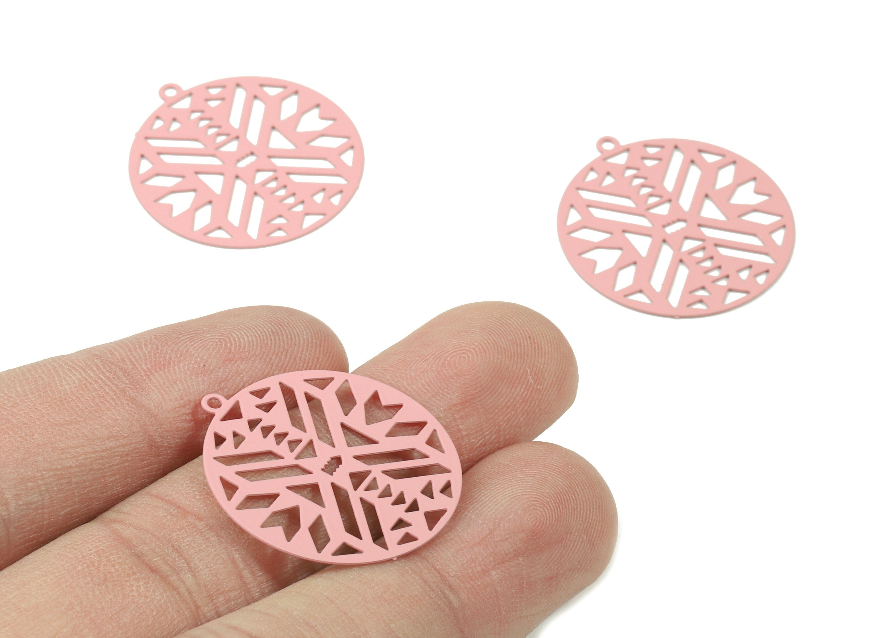 Taffy Pink Round Brass Pendant - Brass Round For Necklace - Earring Charms - Color Code: J07 - 26.91mm x 24.92mm x 0.42mm - JJC6903-J07 - DOMEDBAZAAR