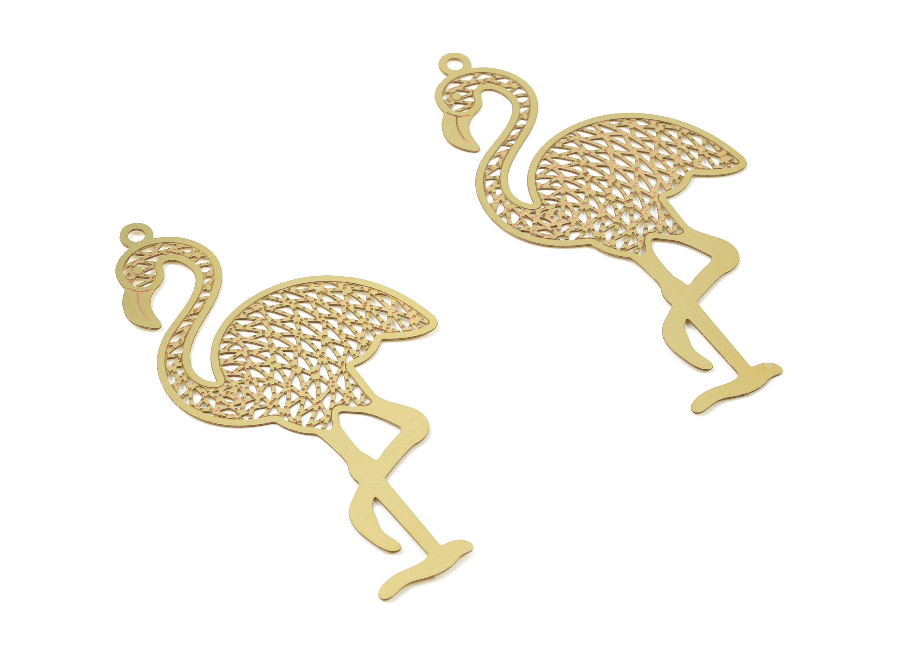 Raw Brass Flamingo Earring Charms - Flamingo Necklace Pendant - Necklace Findings - Jewelry Supplies - 58.67x29.12x0.3mm - JJB5210 - DOMEDBAZAAR