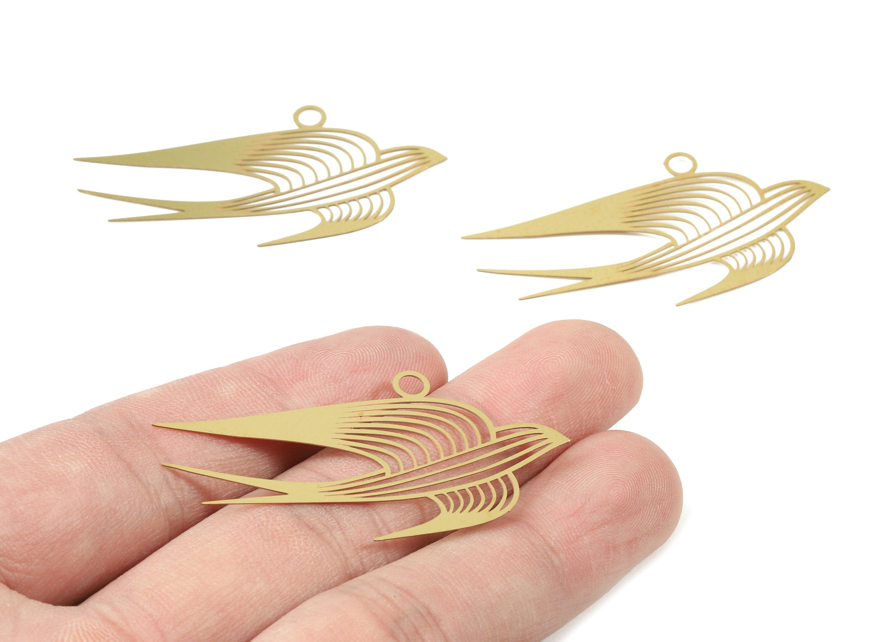 Raw Brass Swallow Earring Charms - Swallow Necklace Pendant - Necklace Findings - Jewelry Supplies - 48.72x24.13x0.29mm - JJB5340 - DOMEDBAZAAR