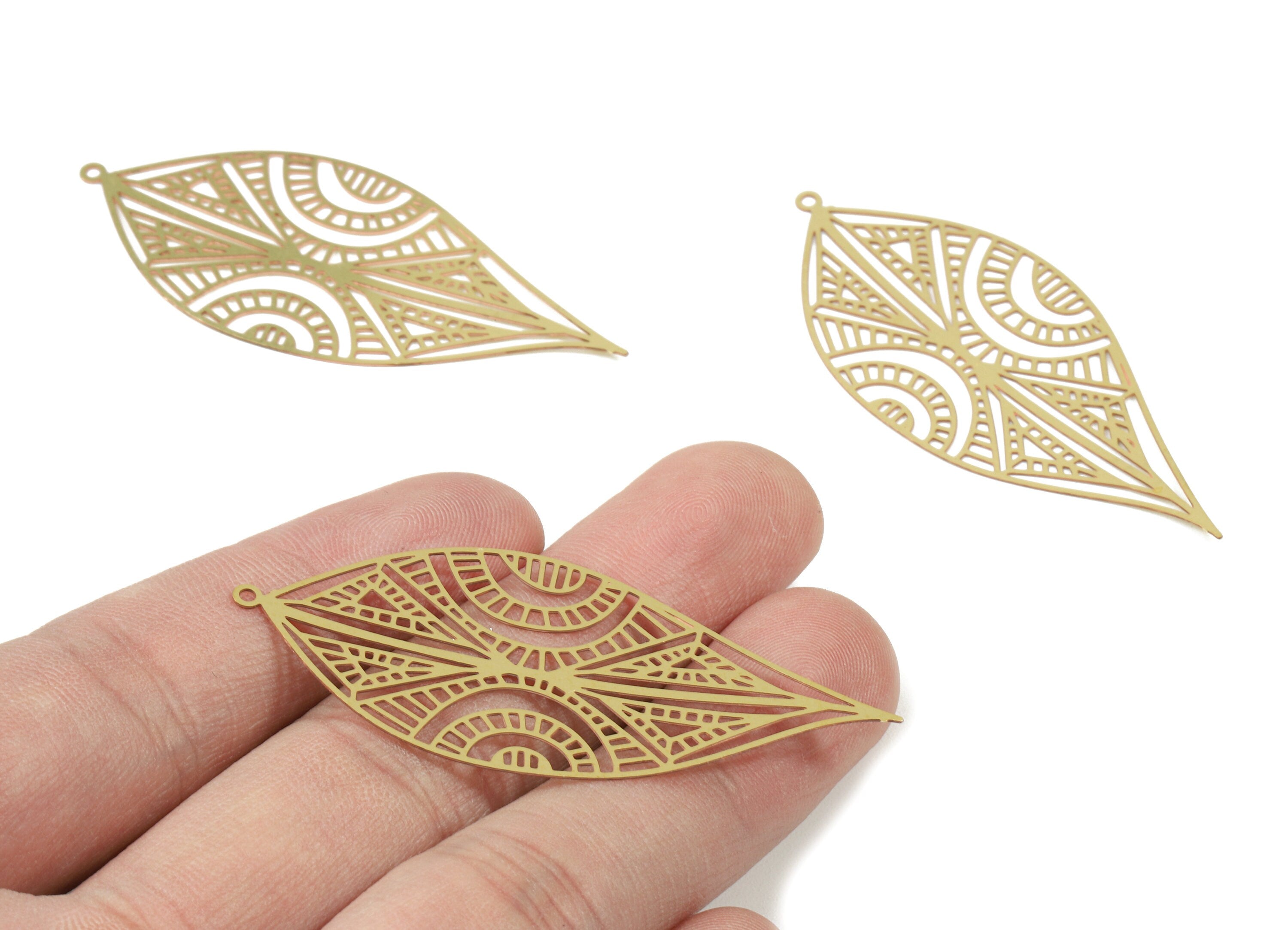 Raw Brass Leaf Earring Charms - Leaf Necklace Pendant - Necklace Findings - Jewelry Supplies - 57.27x24.9x0.29mm - JJB5394 - DOMEDBAZAAR