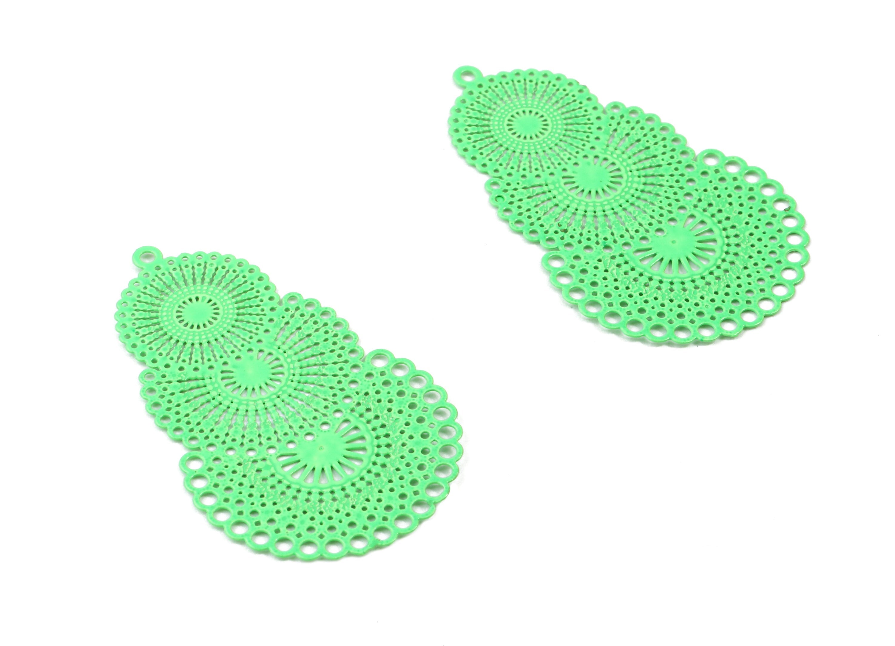 Luminous Green Rounds Brass Pendant - Brass Round For Necklace - Earring Supplies - Color Code: J12 - 39.88x24.56x0.35mm - JJB4615-J12 - DOMEDBAZAAR