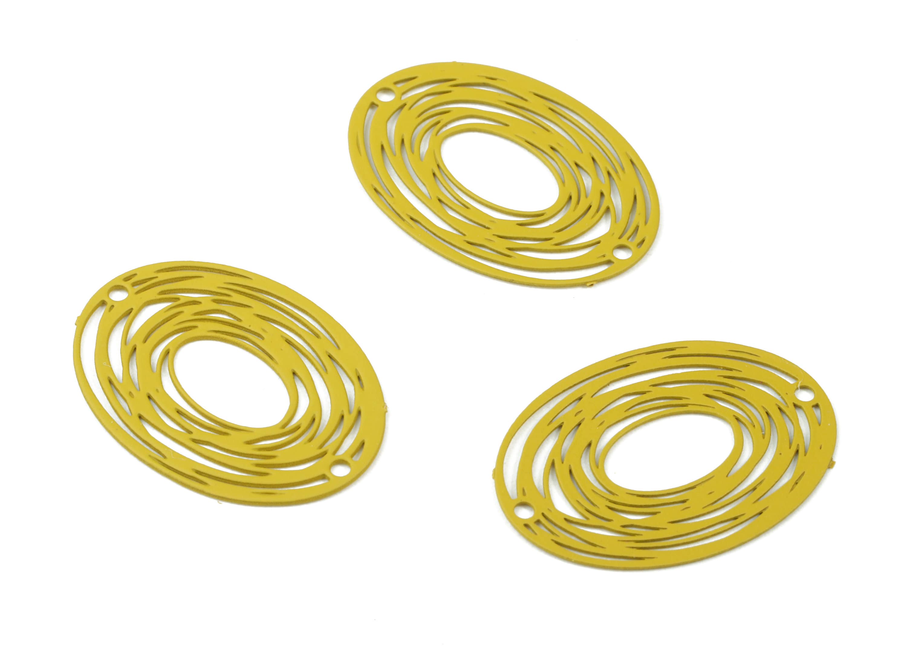 Dark Yellow Oval Earring Connector - Brass Round Necklace Connector - Earring Supplies - Color Code: J08 - 23.4x16.94x0.45mm - JJB2718-J08 - DOMEDBAZAAR