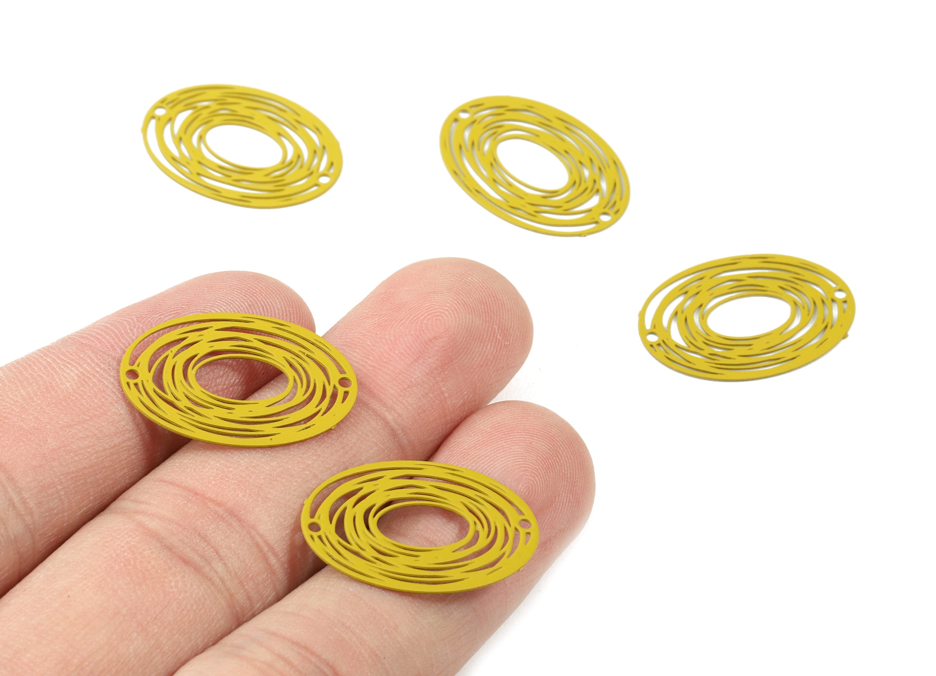 Dark Yellow Oval Earring Connector - Brass Round Necklace Connector - Earring Supplies - Color Code: J08 - 23.4x16.94x0.45mm - JJB2718-J08 - DOMEDBAZAAR