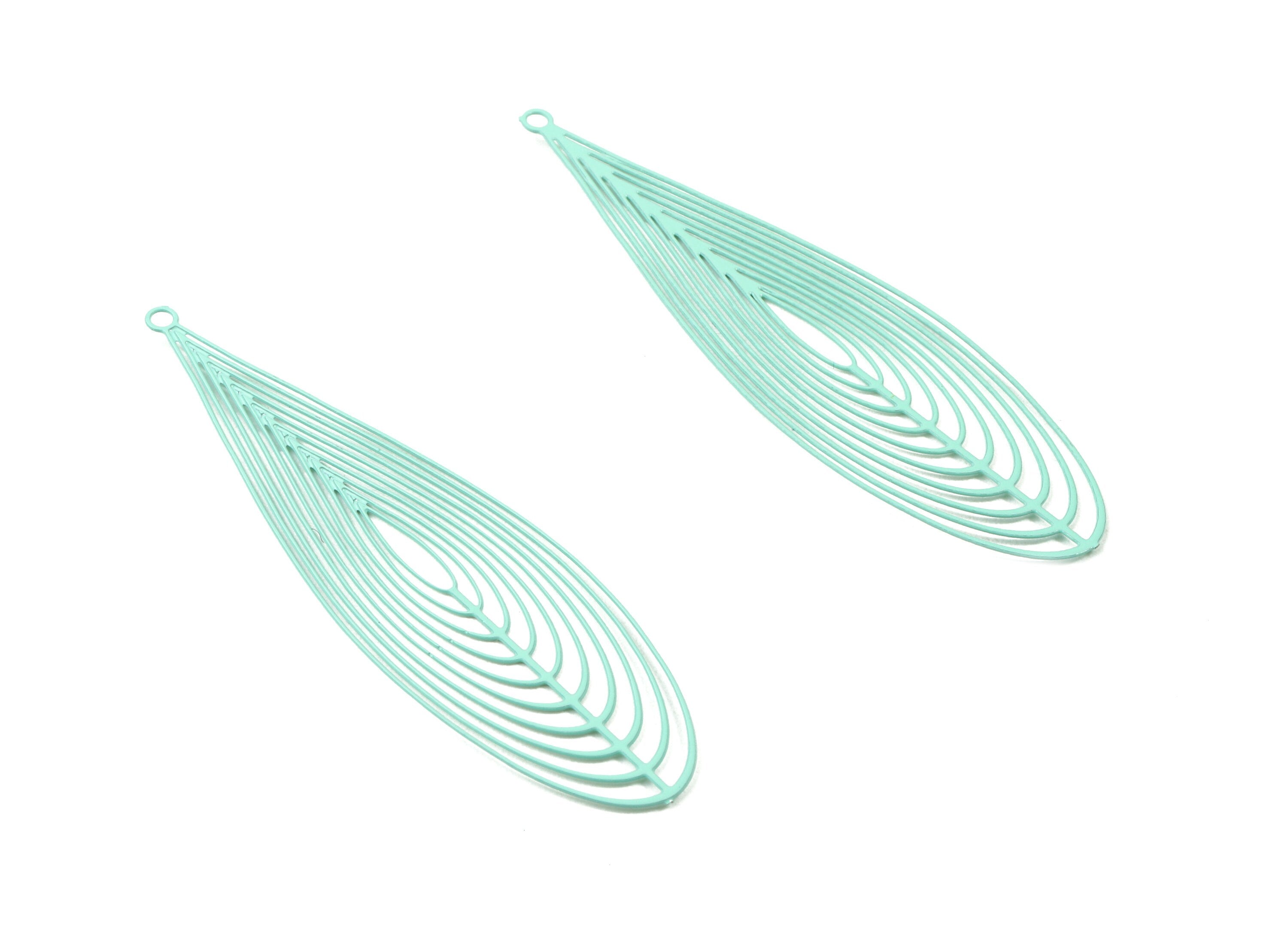 Light Green Drop Brass Pendant - Brass Drop For Necklace - Earring Charms - Color Code: J14 - 55.12x16.03x0.54mm - JJB4307-J14 - DOMEDBAZAAR