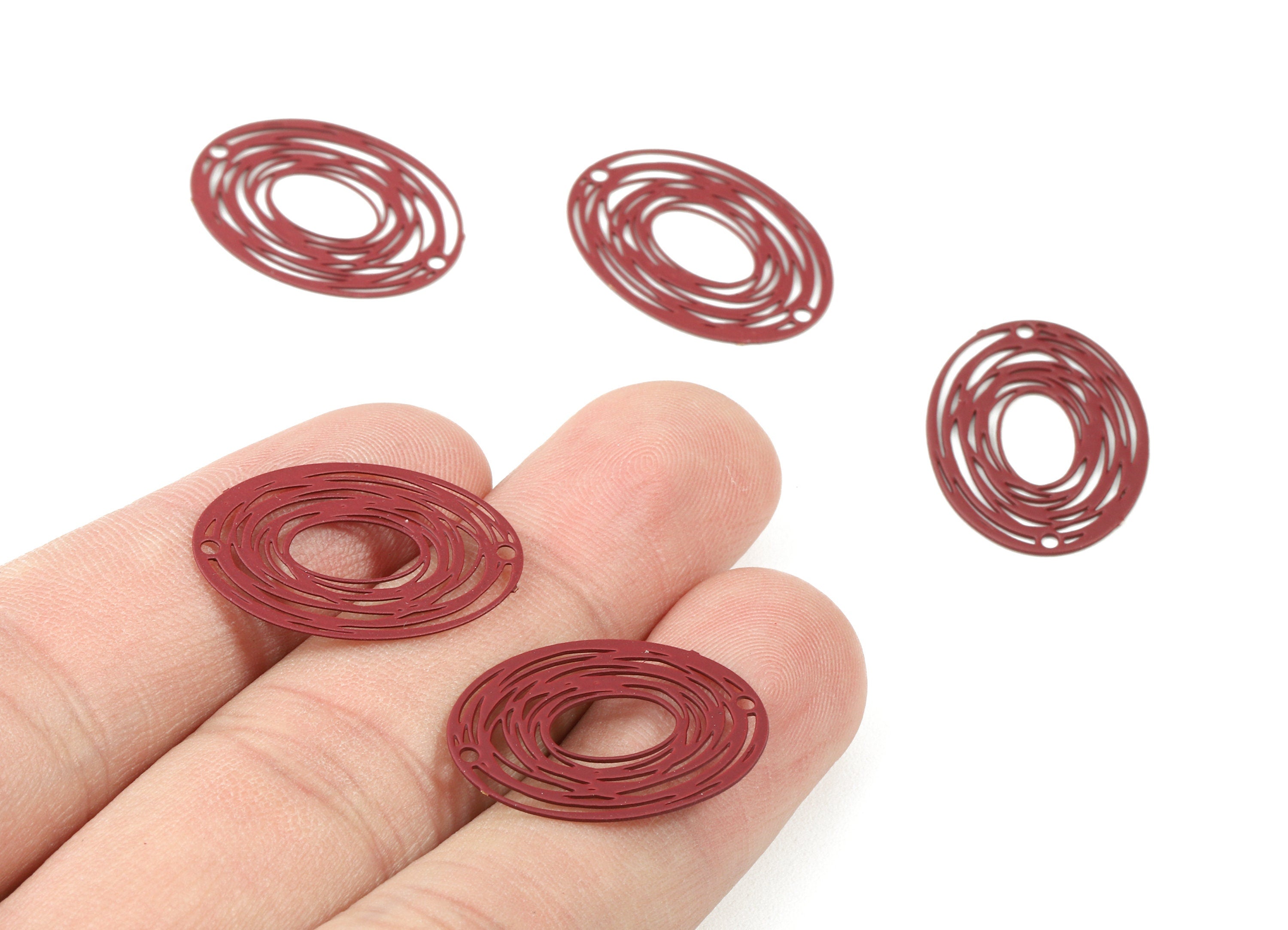 Rosewood Oval Earring Connector - Brass Round Necklace Connector - Earring Supplies - Color Code: J06 - 23.4x16.94x0.45mm - JJB2718-J06 - DOMEDBAZAAR