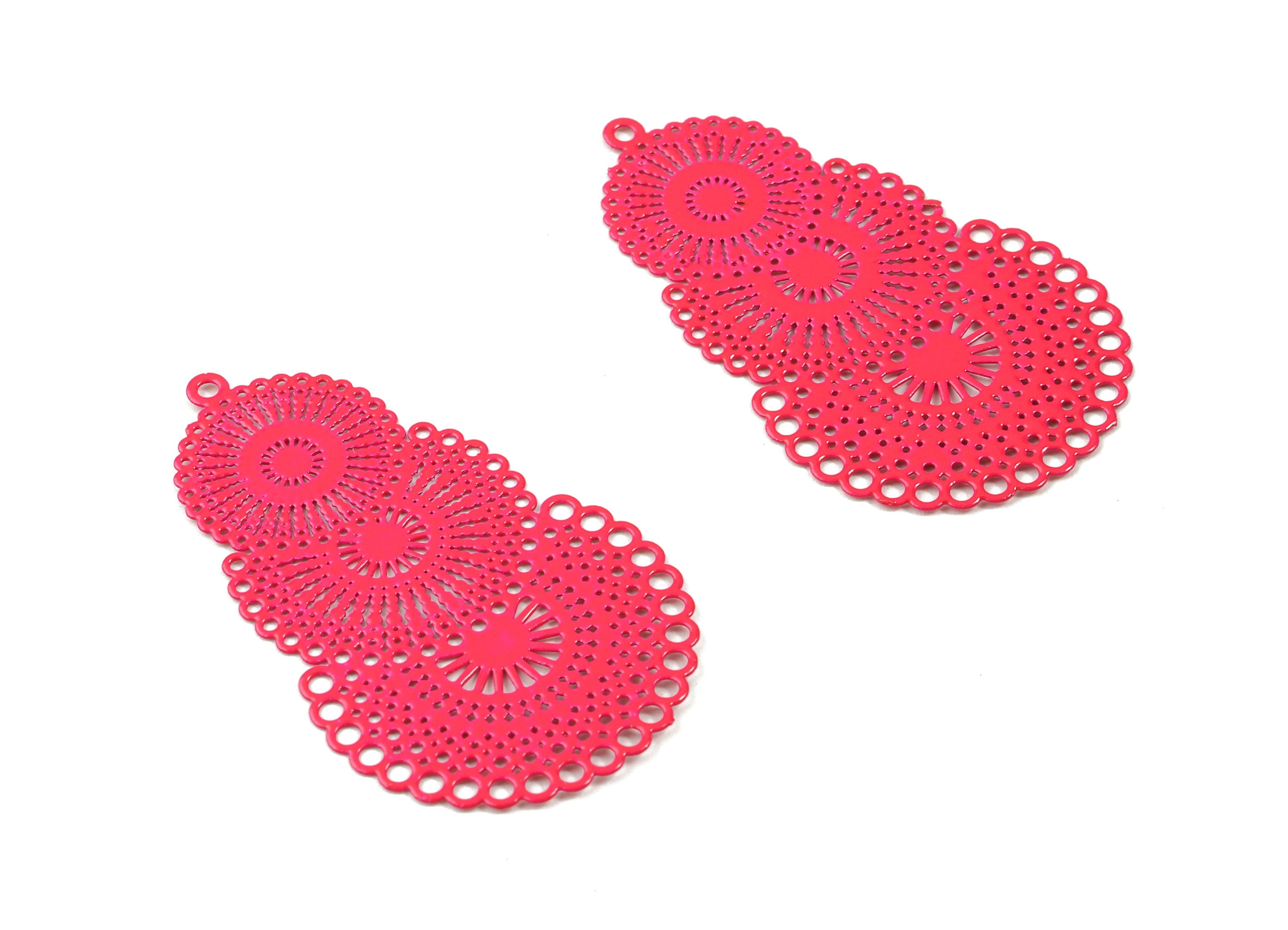 Fushia Pink Rounds Brass Pendant - Brass Round For Necklace - Earring Supplies - Color Code: J15 - 39.88x24.56x0.35mm - JJB4615-J15 - DOMEDBAZAAR