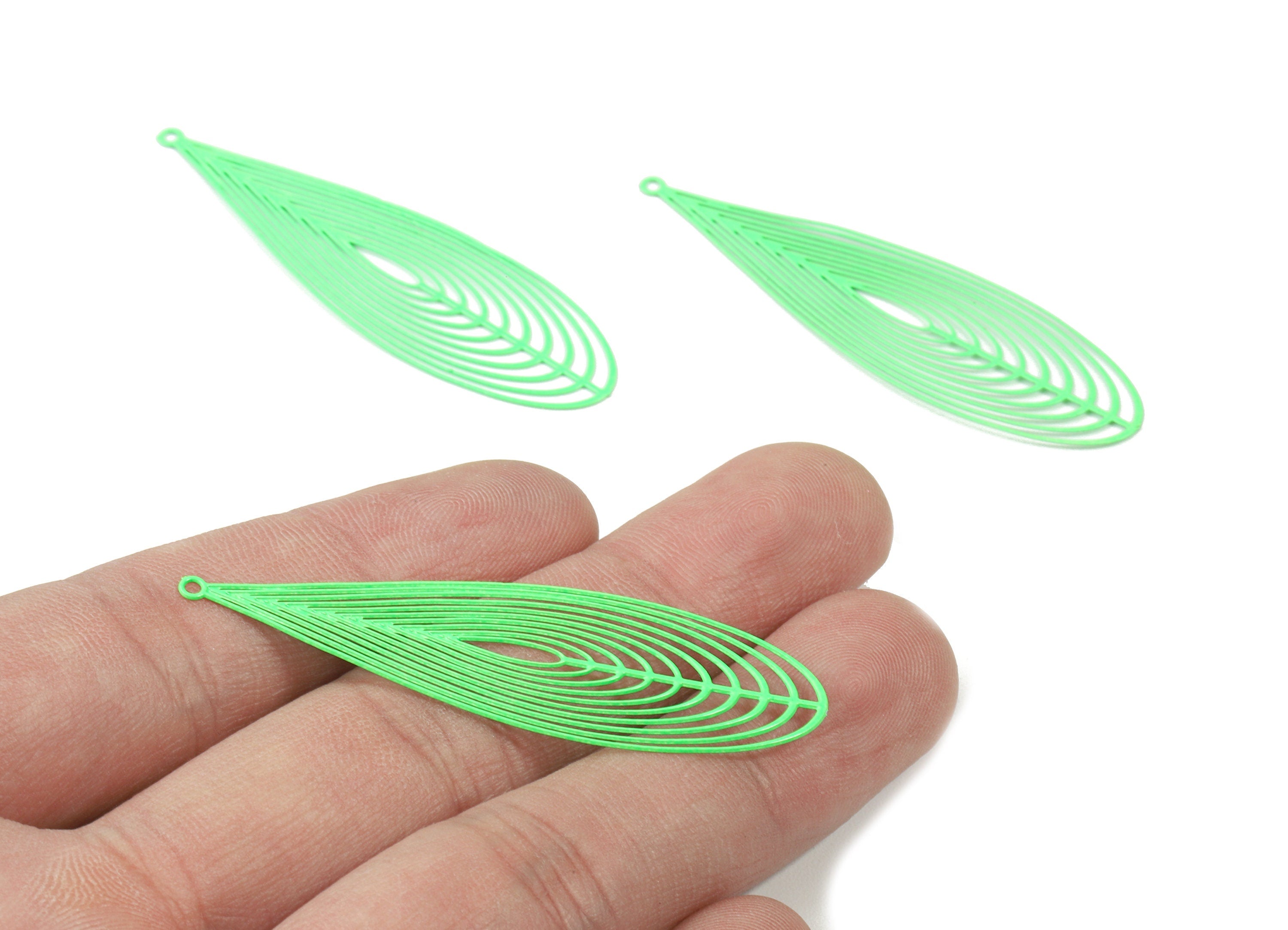 Luminous Green Drop Brass Pendant - Brass Drop For Necklace - Earring Charms - Color Code: J12 - 55.12x16.03x0.54mm - JJB4307-J12 - DOMEDBAZAAR