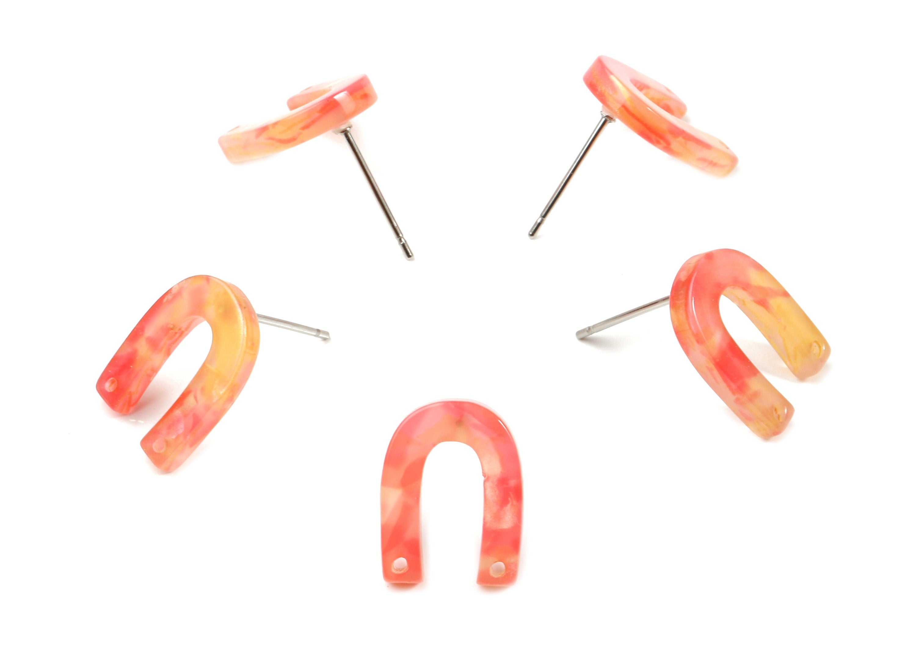 Acrylic Mini U Earring Stud With 2 Hole - Horsehoe Connector Earring Post - Color Code: A101 - 13.64x10.46x2.8mm - AC1227-A101 - DOMEDBAZAAR