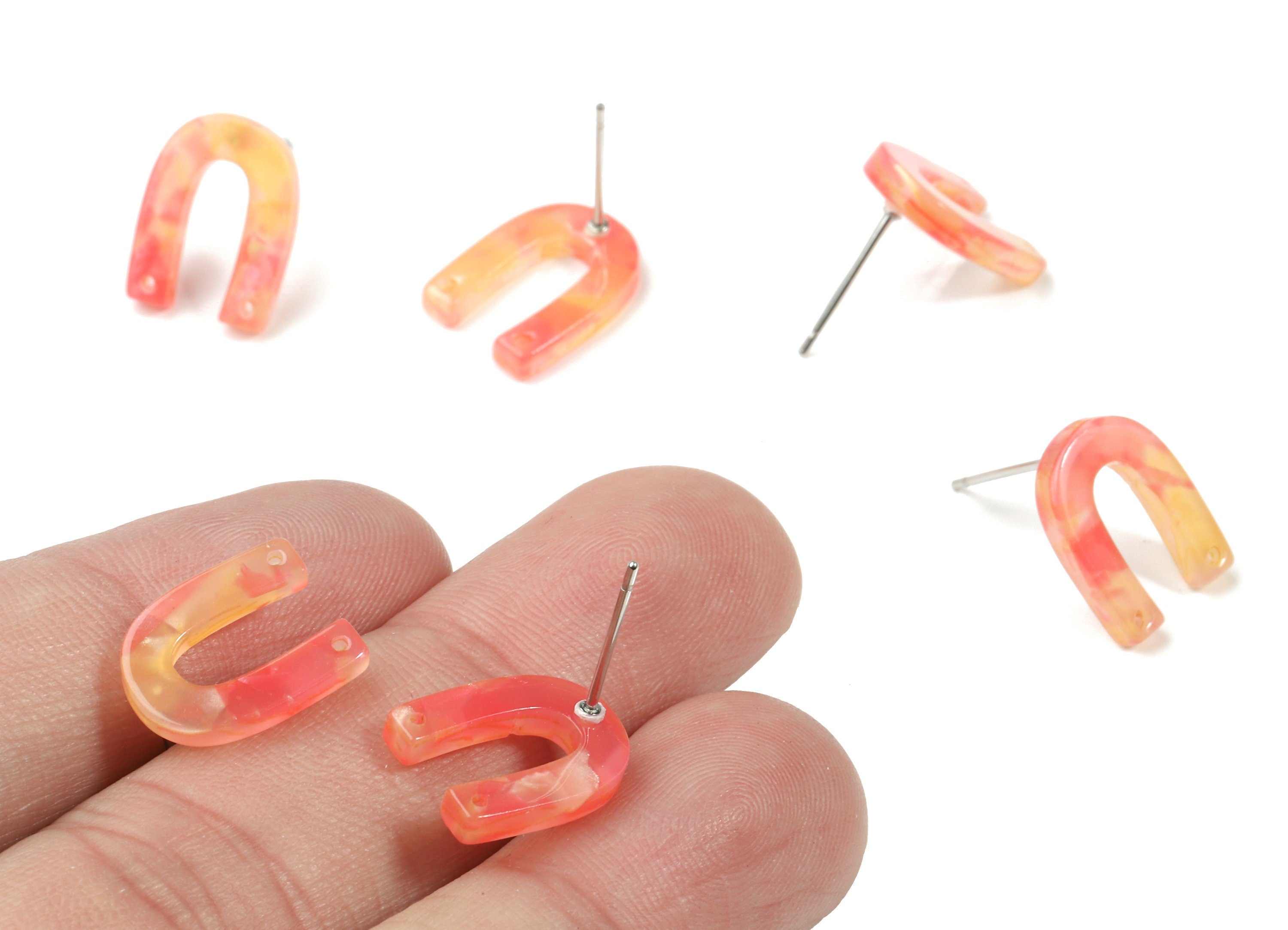 Acrylic Mini U Earring Stud With 2 Hole - Horsehoe Connector Earring Post - Color Code: A101 - 13.64x10.46x2.8mm - AC1227-A101 - DOMEDBAZAAR