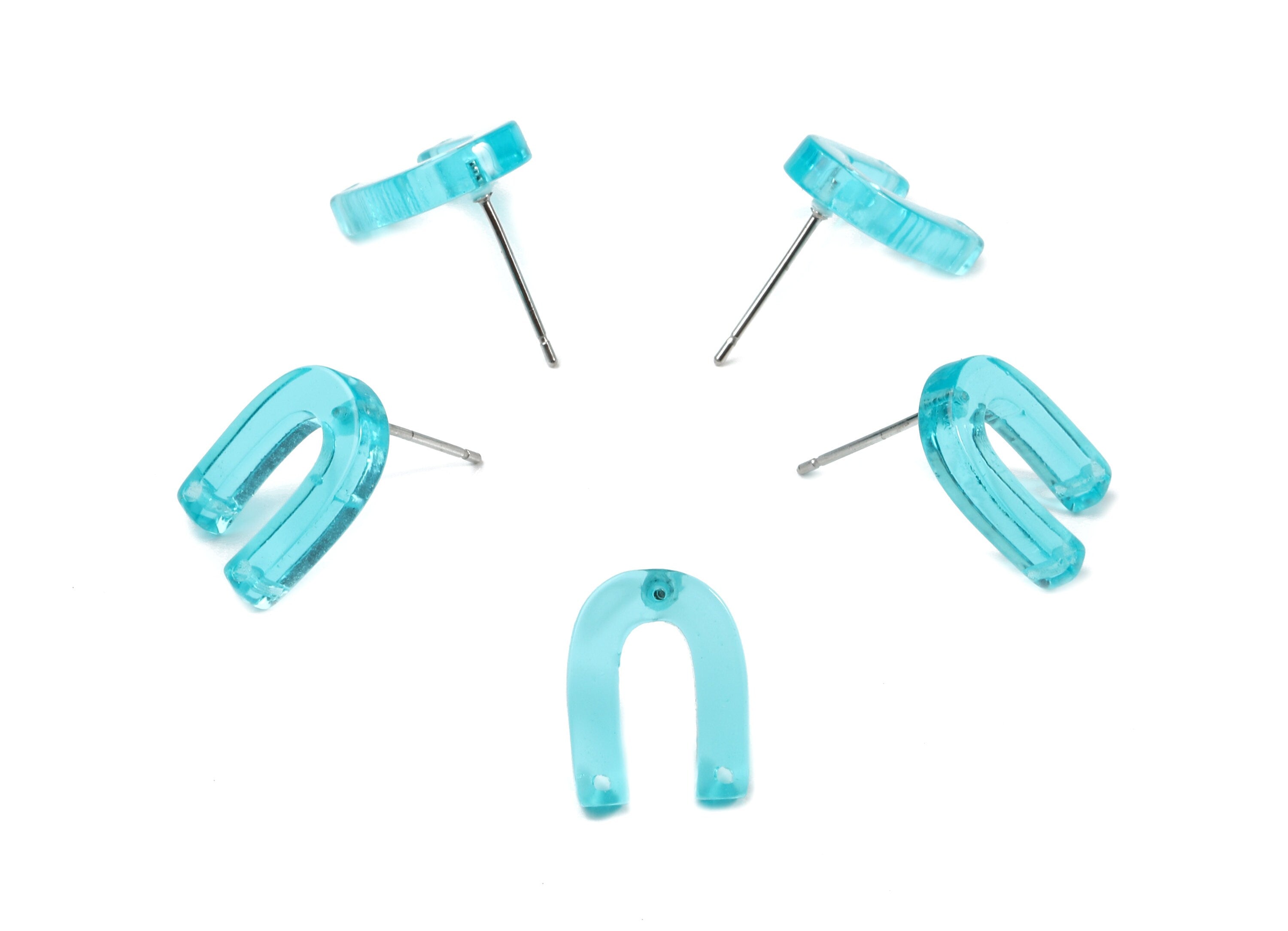 Acrylic Mini U Earring Stud With 2 Hole - Horsehoe Connector Earring Post - Color Code: A68 - 13.64x10.46x2.84mm - AC1227-A68 - DOMEDBAZAAR