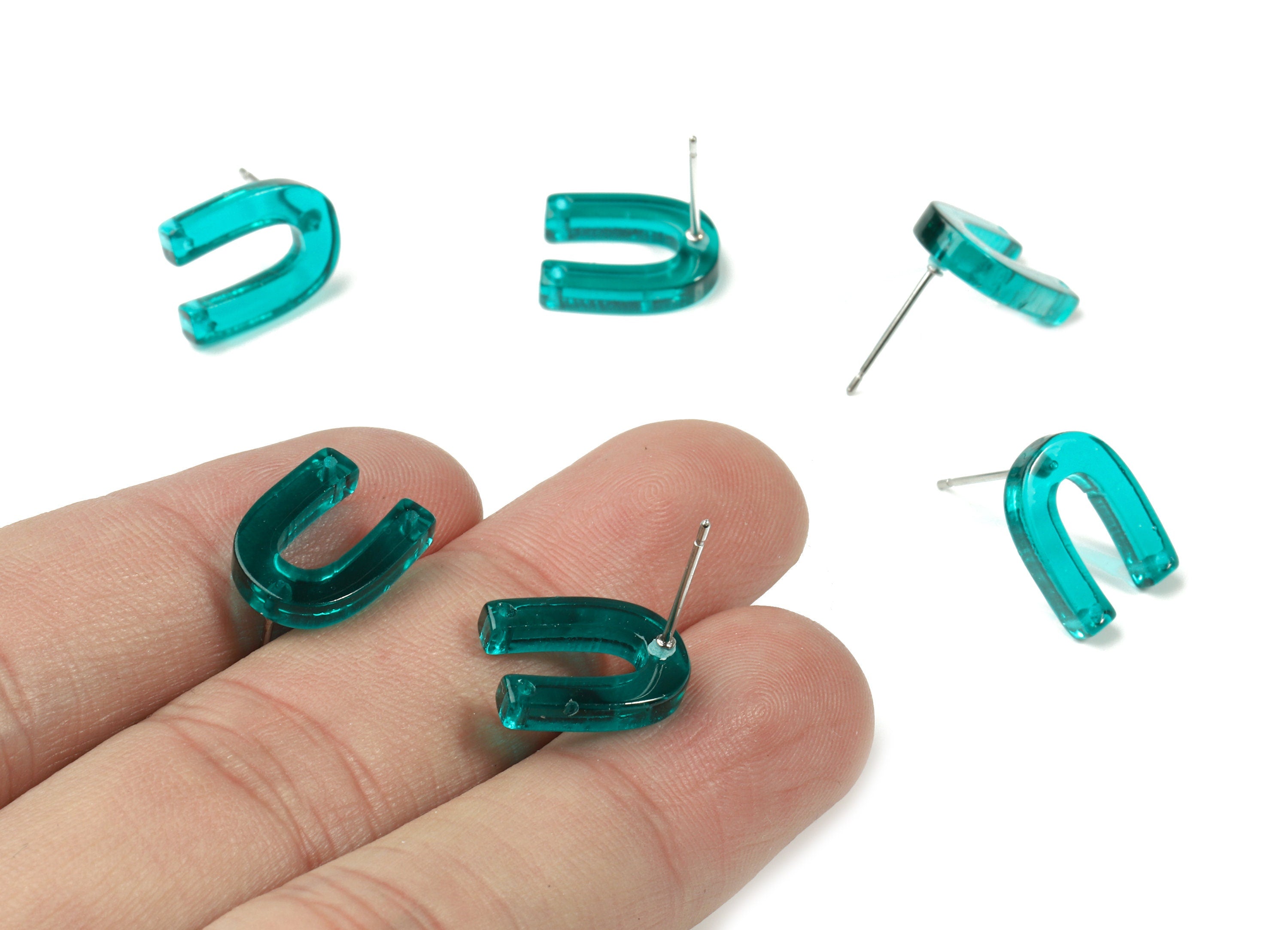 Acrylic Mini U Earring Stud With 2 Hole - Horsehoe Connector Earring Post - Color Code: A62 - 13.64x10.46x2.92mm - AC1227-A62 - DOMEDBAZAAR