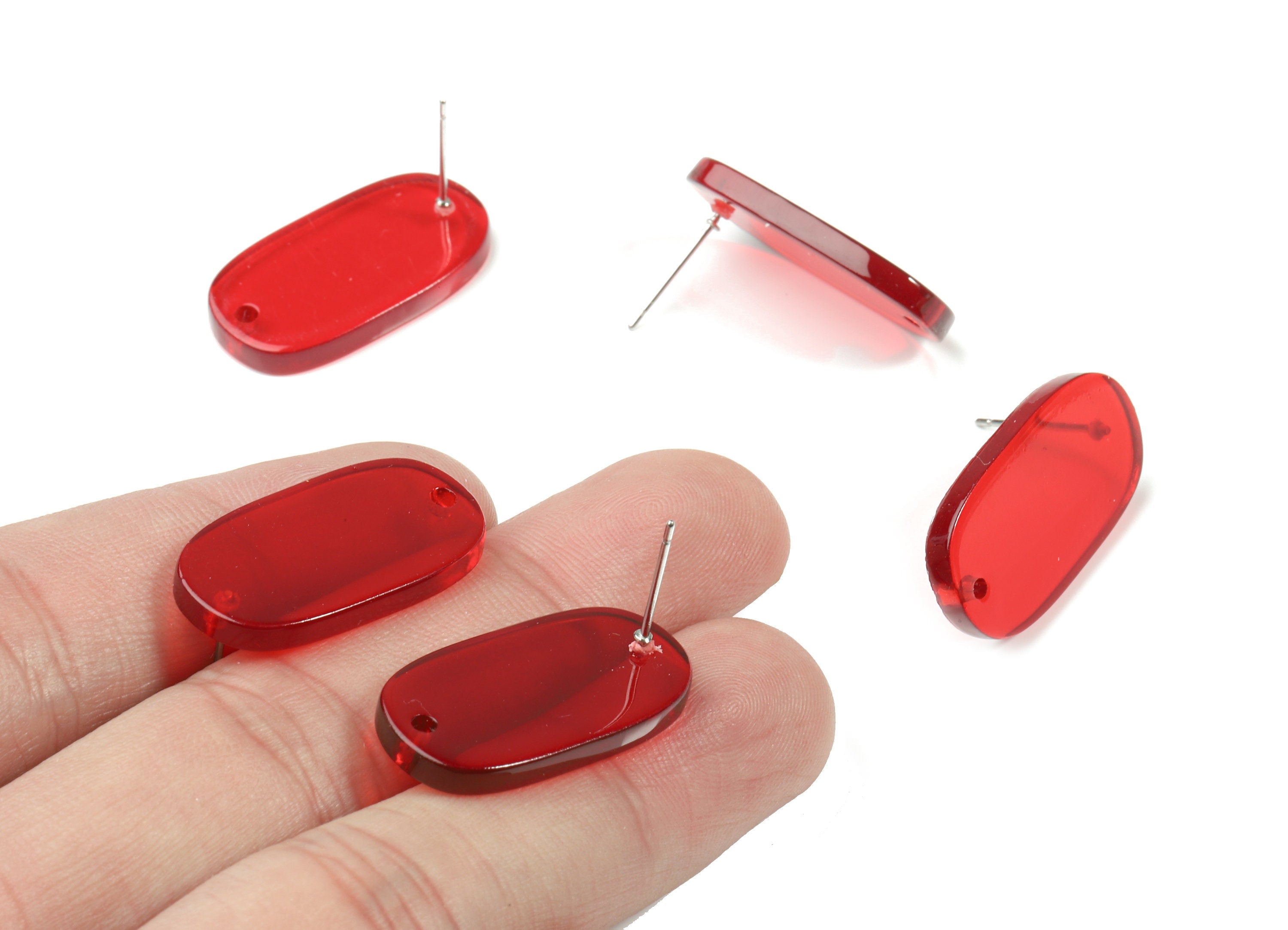 Acrylic Oval Earring Stud With Hole - Oval Connector Earring Post - Earring Post - Color Code: A67 - 26.7x14x2.6mm - AC1811-A67 - DOMEDBAZAAR