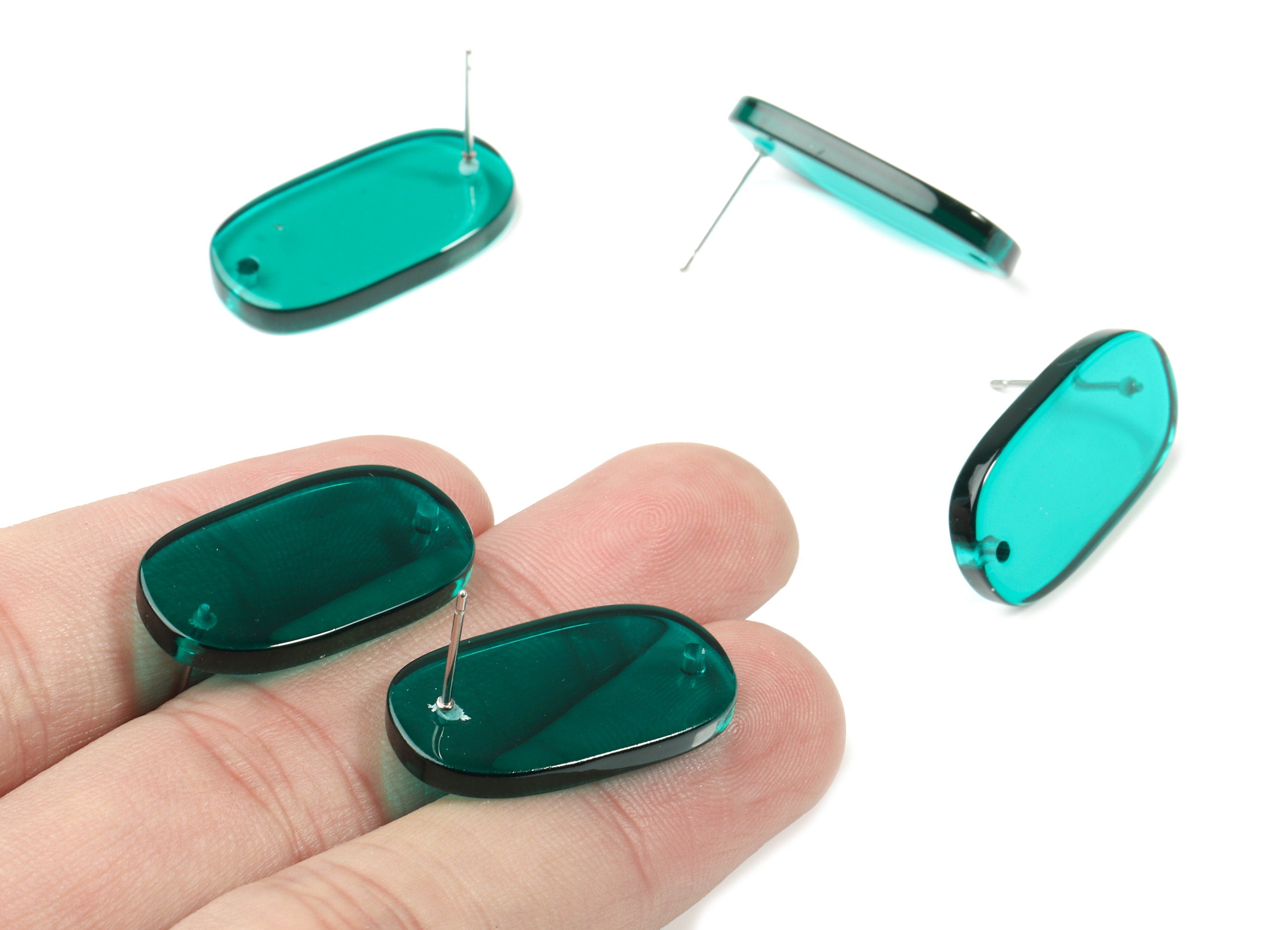 Acrylic Oval Earring Stud With Hole - Oval Connector Earring Post - Earring Post - Color Code: A62 - 26.7x14x2.6mm - AC1811-A62 - DOMEDBAZAAR