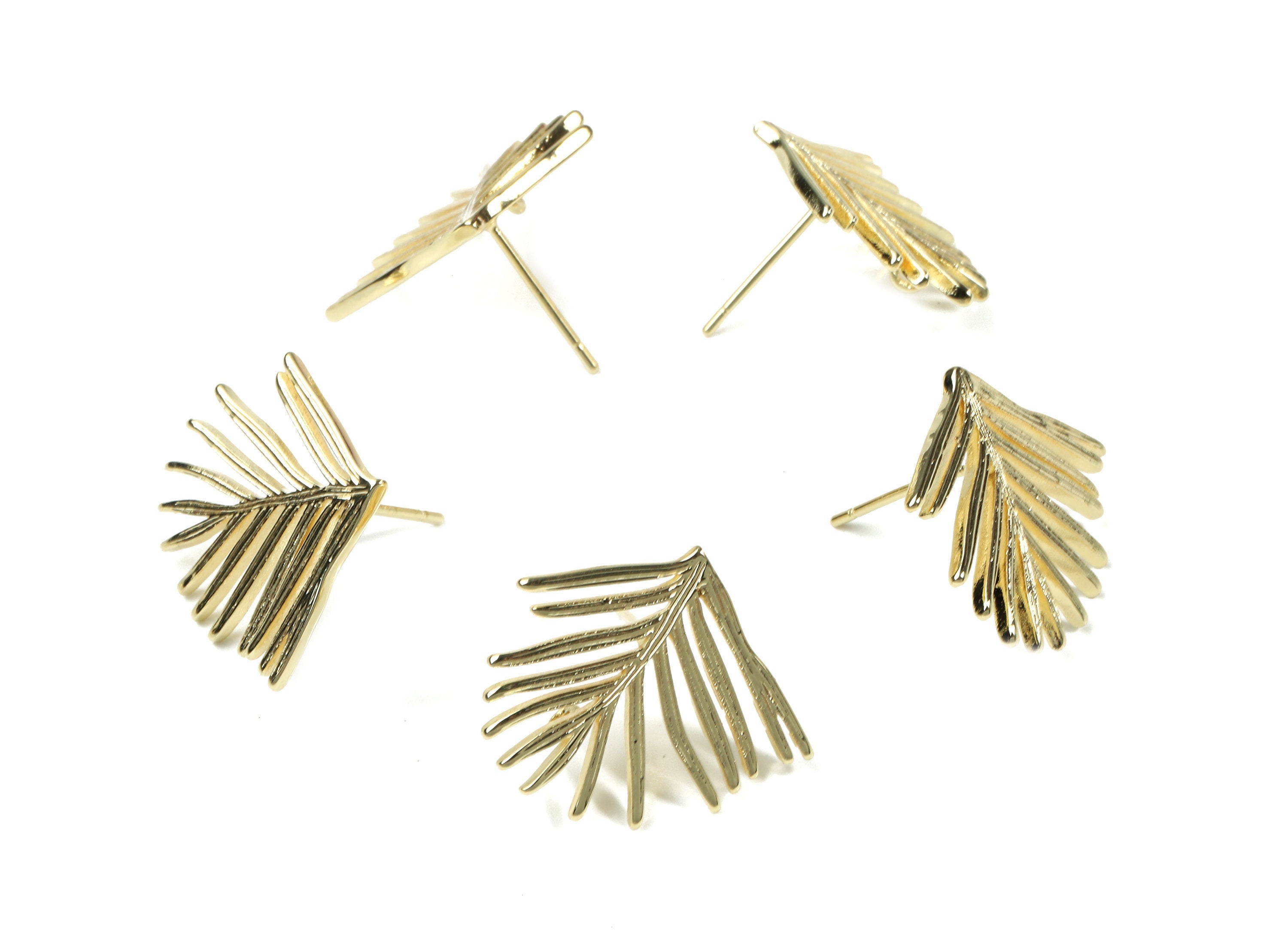 Brass Branch Earring Stud With Loop - Gold Flower Earring Post - 18K Real Gold Plated Brass - Surgical Stud - 21.07x18.74x1.35mm - RGP2583 - DOMEDBAZAAR