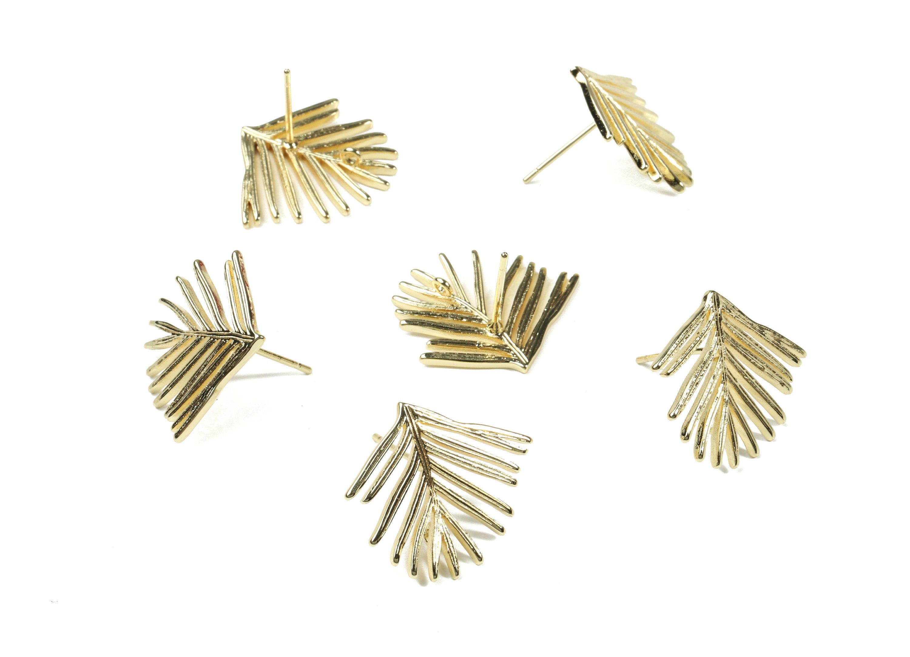 Brass Branch Earring Stud With Loop - Gold Flower Earring Post - 18K Real Gold Plated Brass - Surgical Stud - 21.07x18.74x1.35mm - RGP2583 - DOMEDBAZAAR