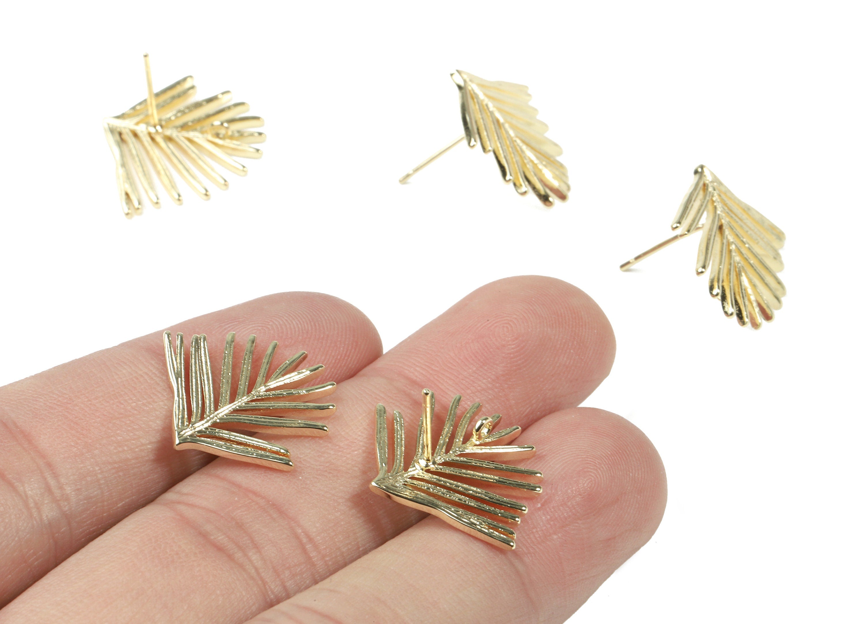 Brass Branch Earring Stud With Loop - Gold Flower Earring Post - 18K Real Gold Plated Brass - Surgical Stud - 21.07x18.74x1.35mm - RGP2583 - DOMEDBAZAAR