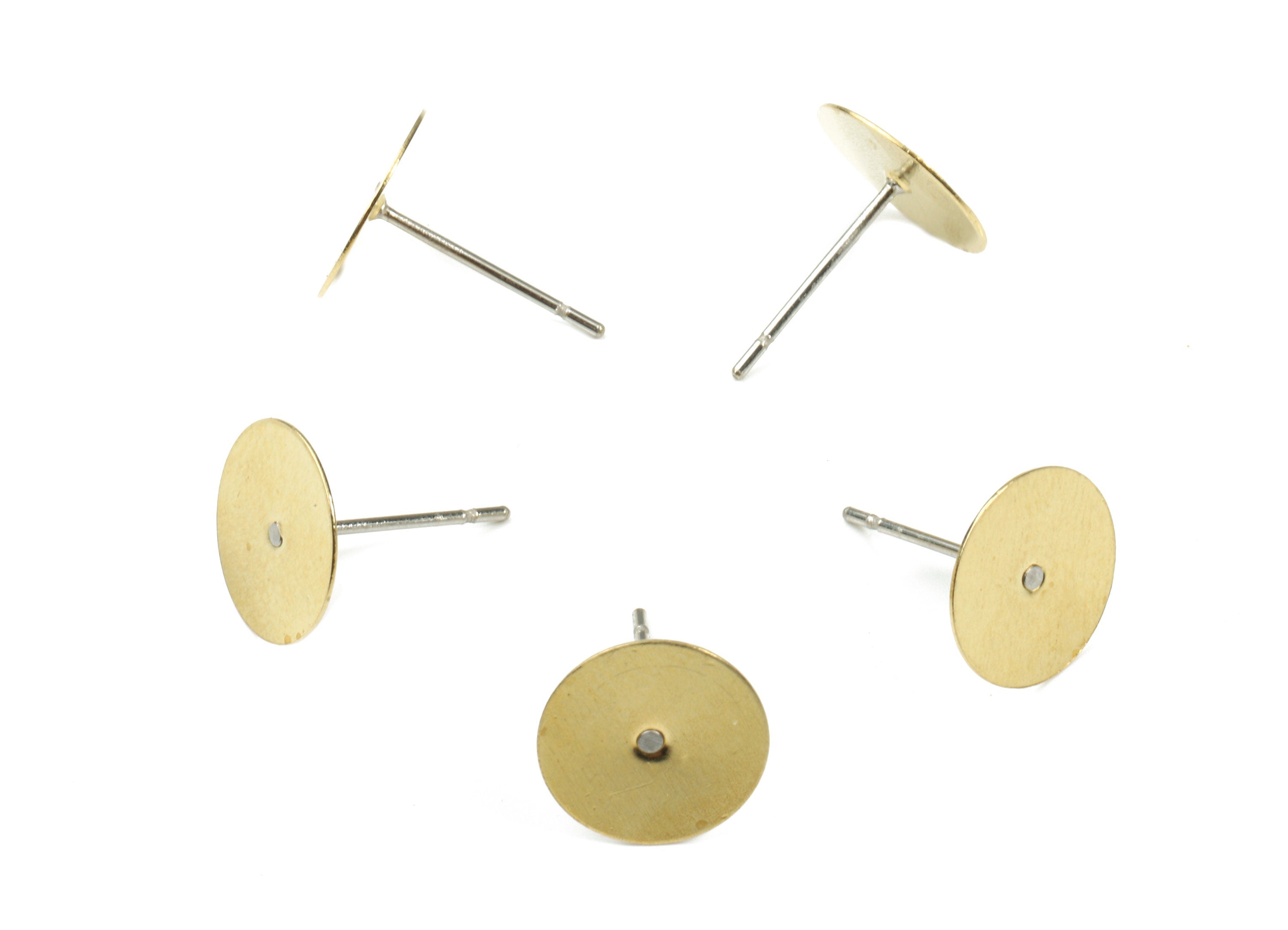 Earring Post Stud With Raw Brass Head - 10*12 - 316 Stainless Steel Earring Posts - Jewelry Supplies - 12.12x9.98mm - PP3109 - DOMEDBAZAAR