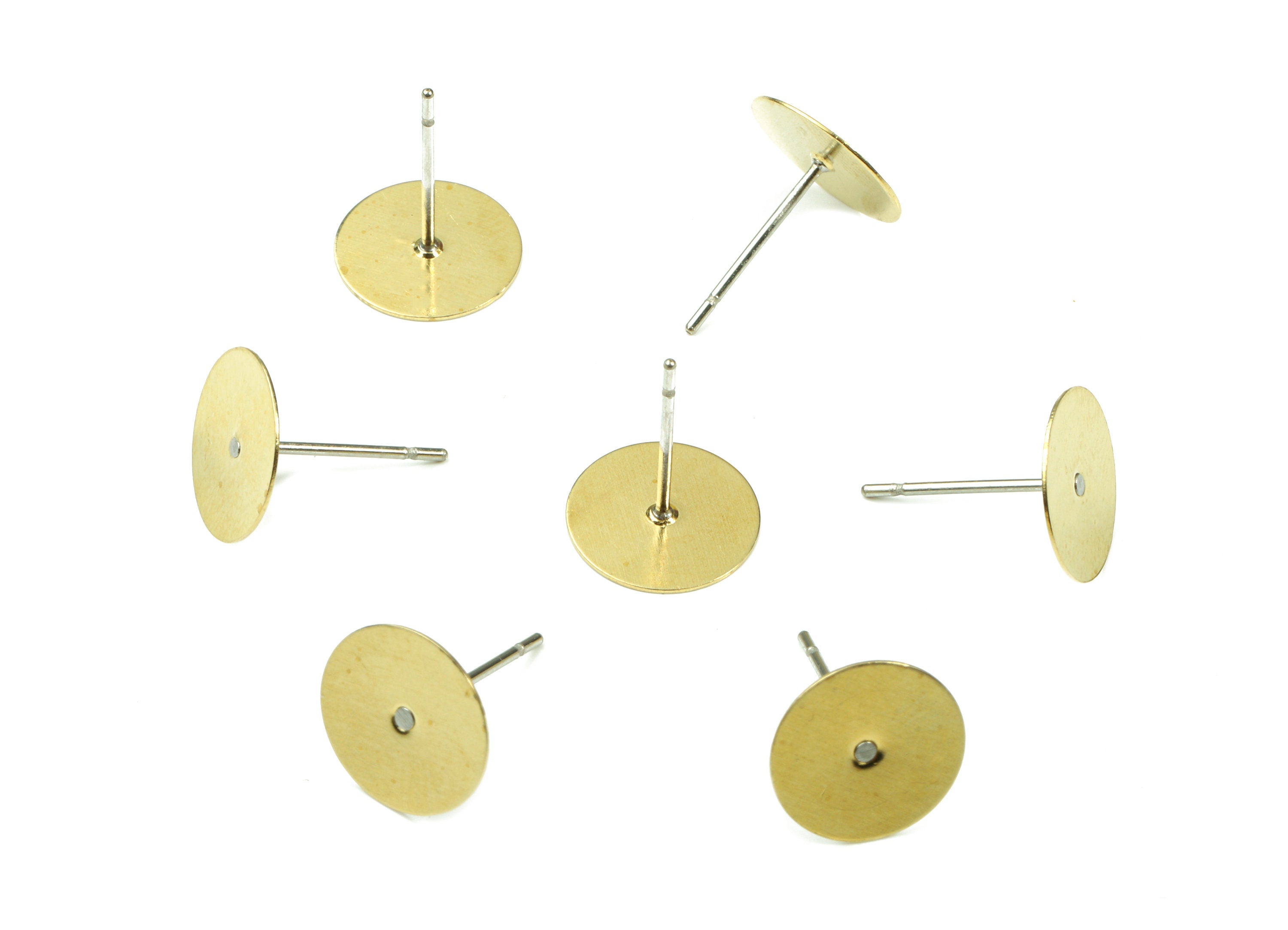 Earring Post Stud With Raw Brass Head - 10*12 - 316 Stainless Steel Earring Posts - Jewelry Supplies - 12.12x9.98mm - PP3109 - DOMEDBAZAAR