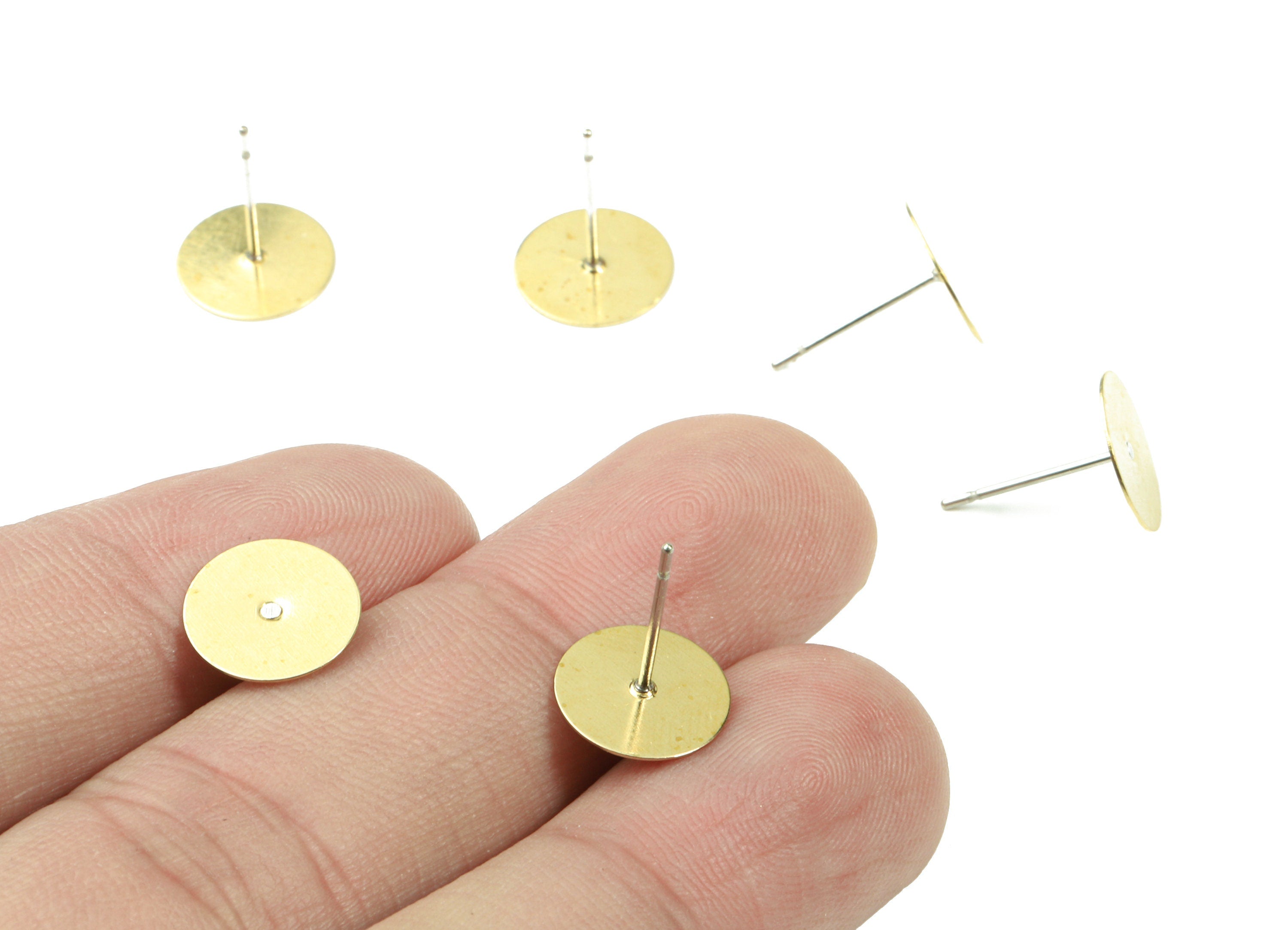 Earring Post Stud With Raw Brass Head - 10*12 - 316 Stainless Steel Earring Posts - Jewelry Supplies - 12.12x9.98mm - PP3109 - DOMEDBAZAAR