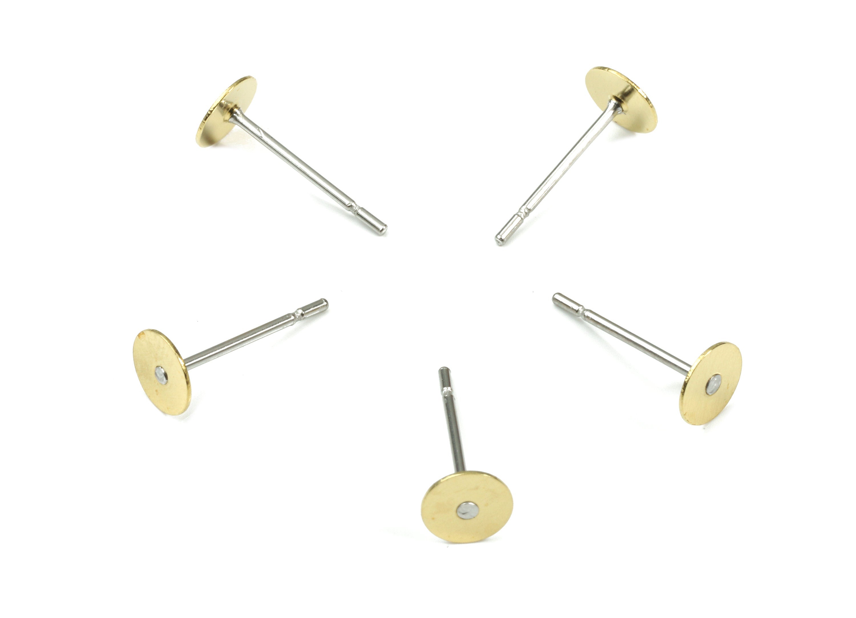 Earring Post Stud With Raw Brass Head - 5*12 - 304 Stainless Steel Earring Posts - Jewelry Supplies - 11.87x5mm - PP3106 - DOMEDBAZAAR