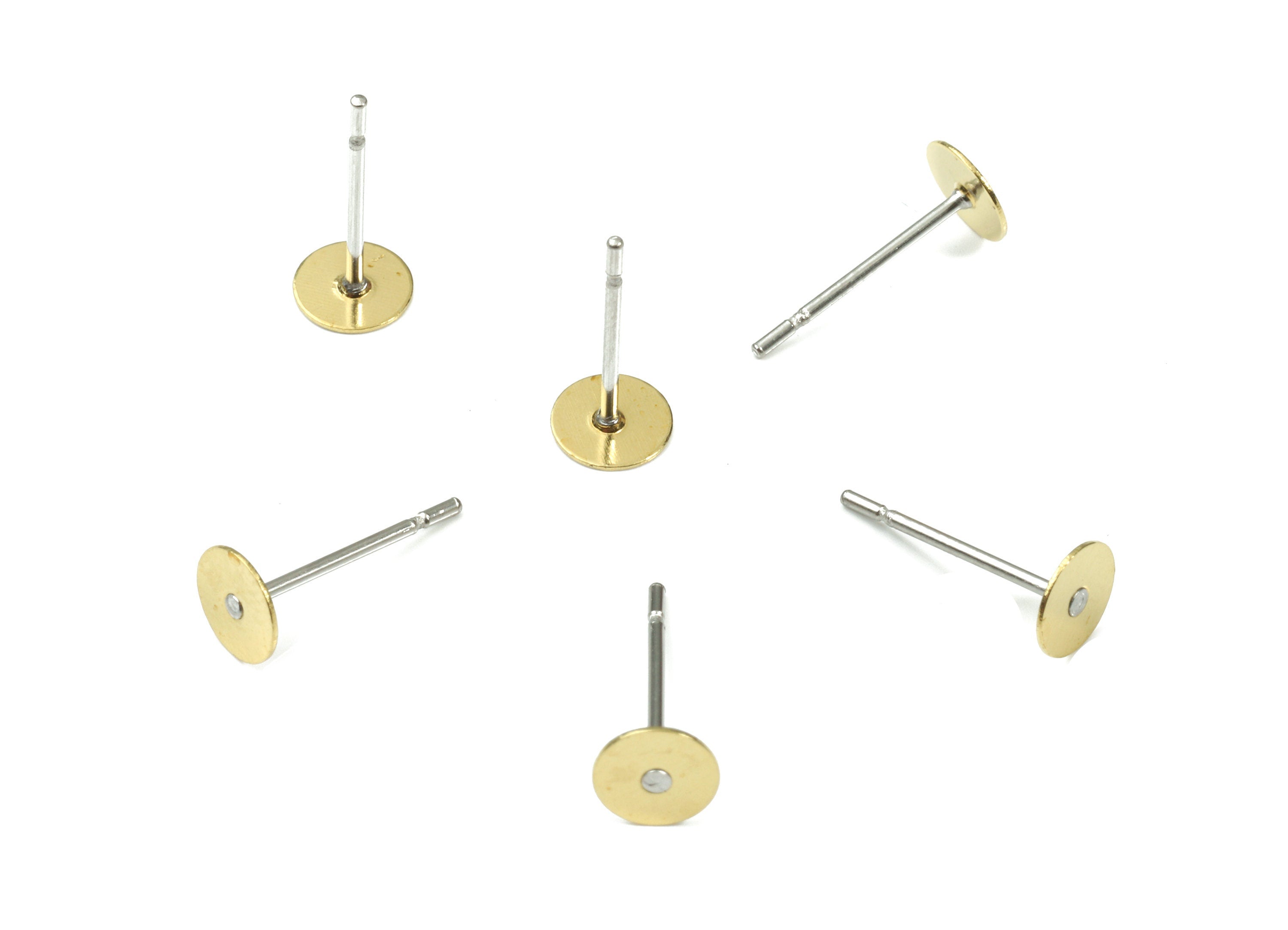 Earring Post Stud With Raw Brass Head - 5*12 - 304 Stainless Steel Earring Posts - Jewelry Supplies - 11.87x5mm - PP3106 - DOMEDBAZAAR