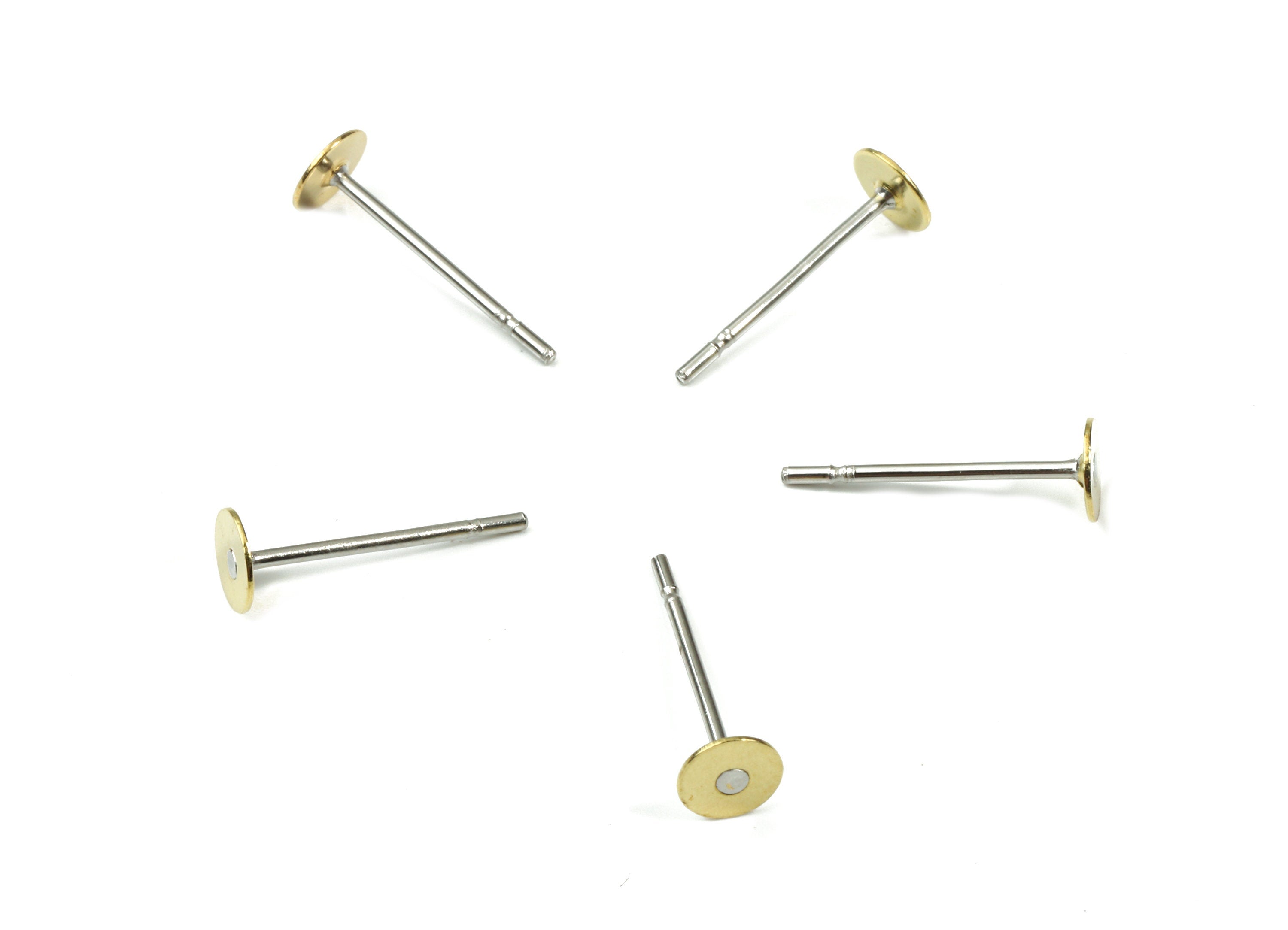 Earring Post Stud With Raw Brass Head - 4*12 - 304 Stainless Steel Earring Posts - Jewelry Supplies - 11.89x4.05mm - PP3105 - DOMEDBAZAAR