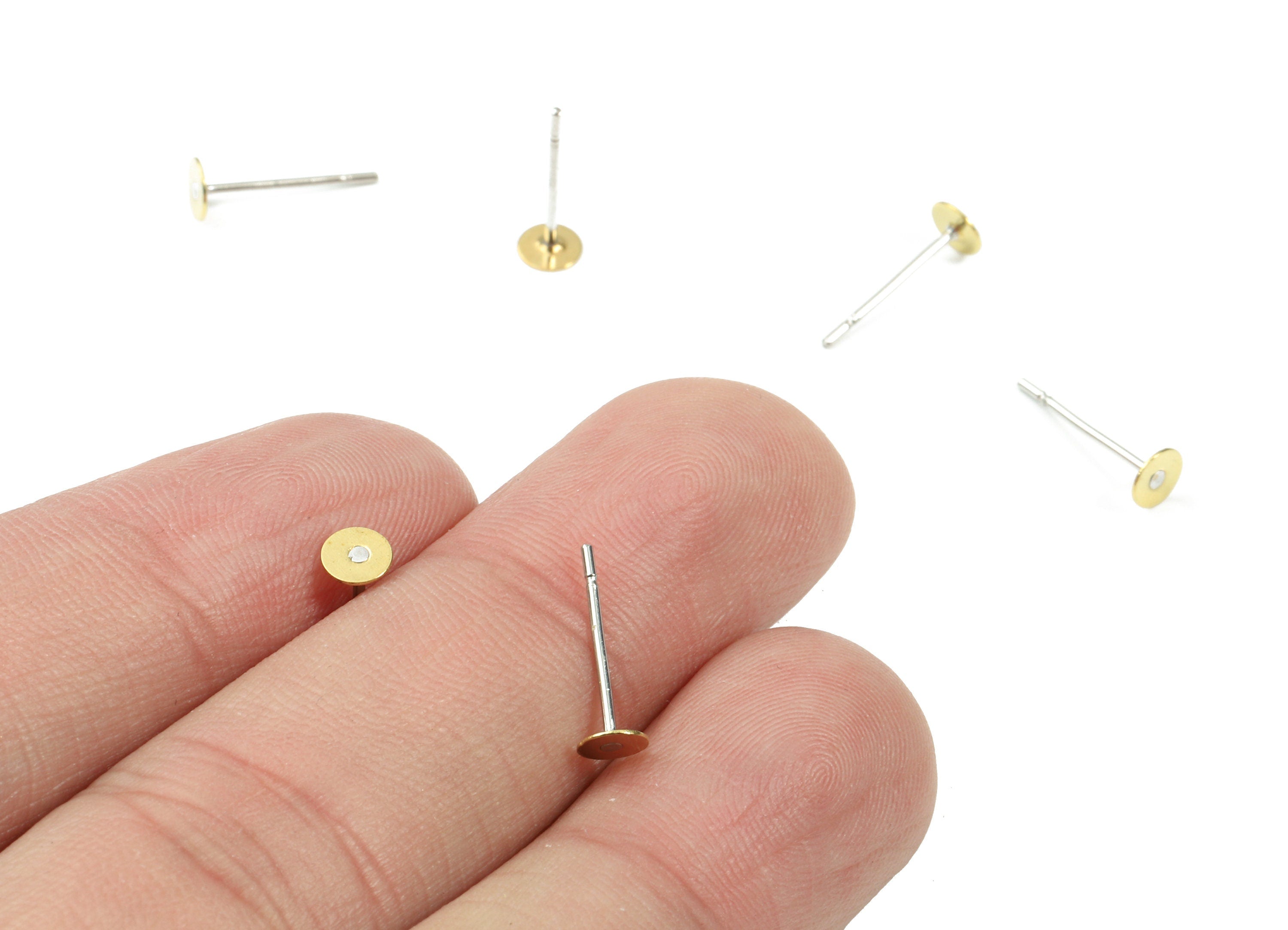 Earring Post Stud With Raw Brass Head - 4*12 - 304 Stainless Steel Earring Posts - Jewelry Supplies - 11.89x4.05mm - PP3105 - DOMEDBAZAAR