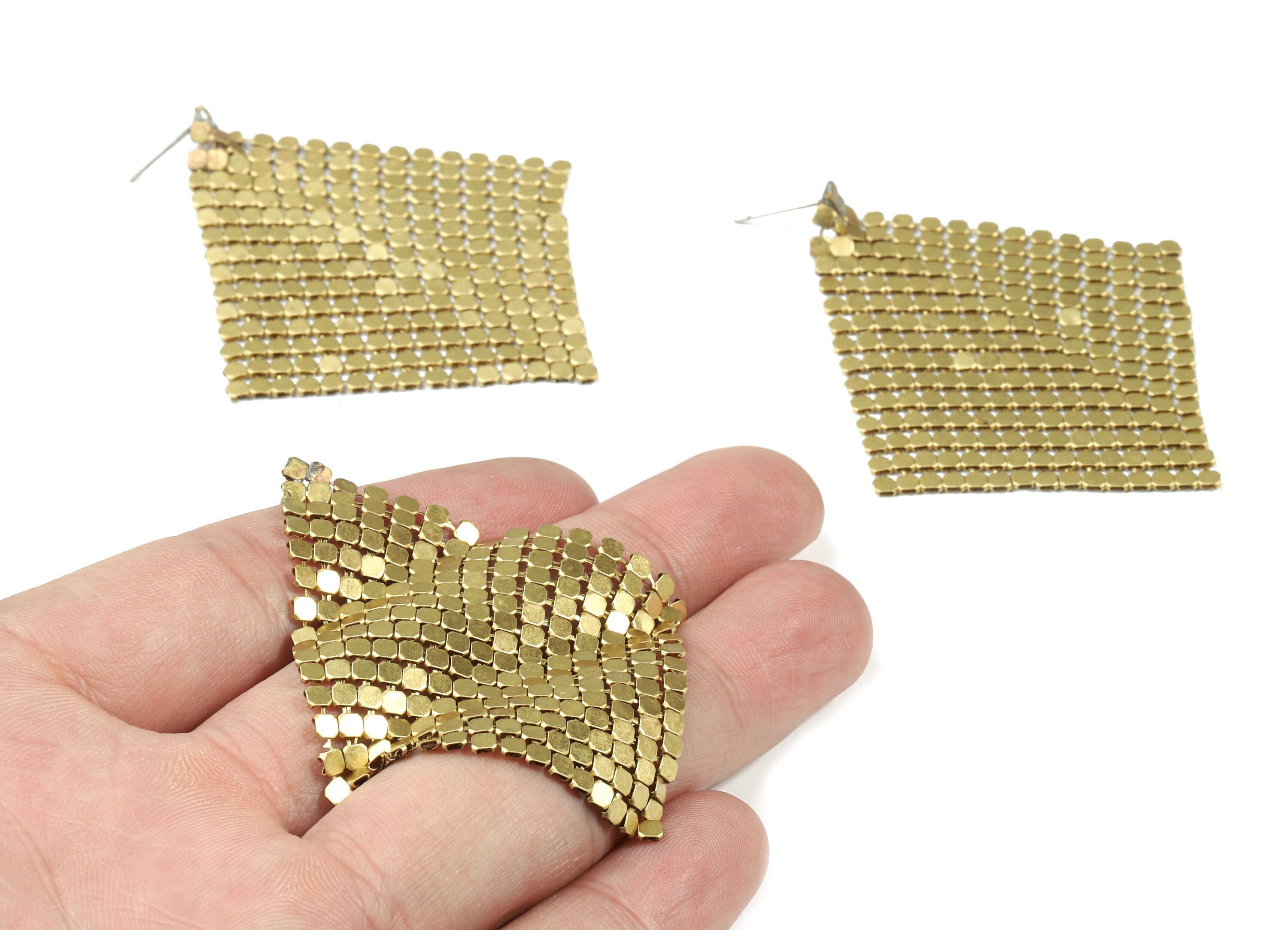 Brass Square Mesh Earring Post - Raw Brass 3x3mm Mesh Earring Stud - Earring Post - Jewelry Supplies - 50x50x1.57mm - PP3101 - DOMEDBAZAAR