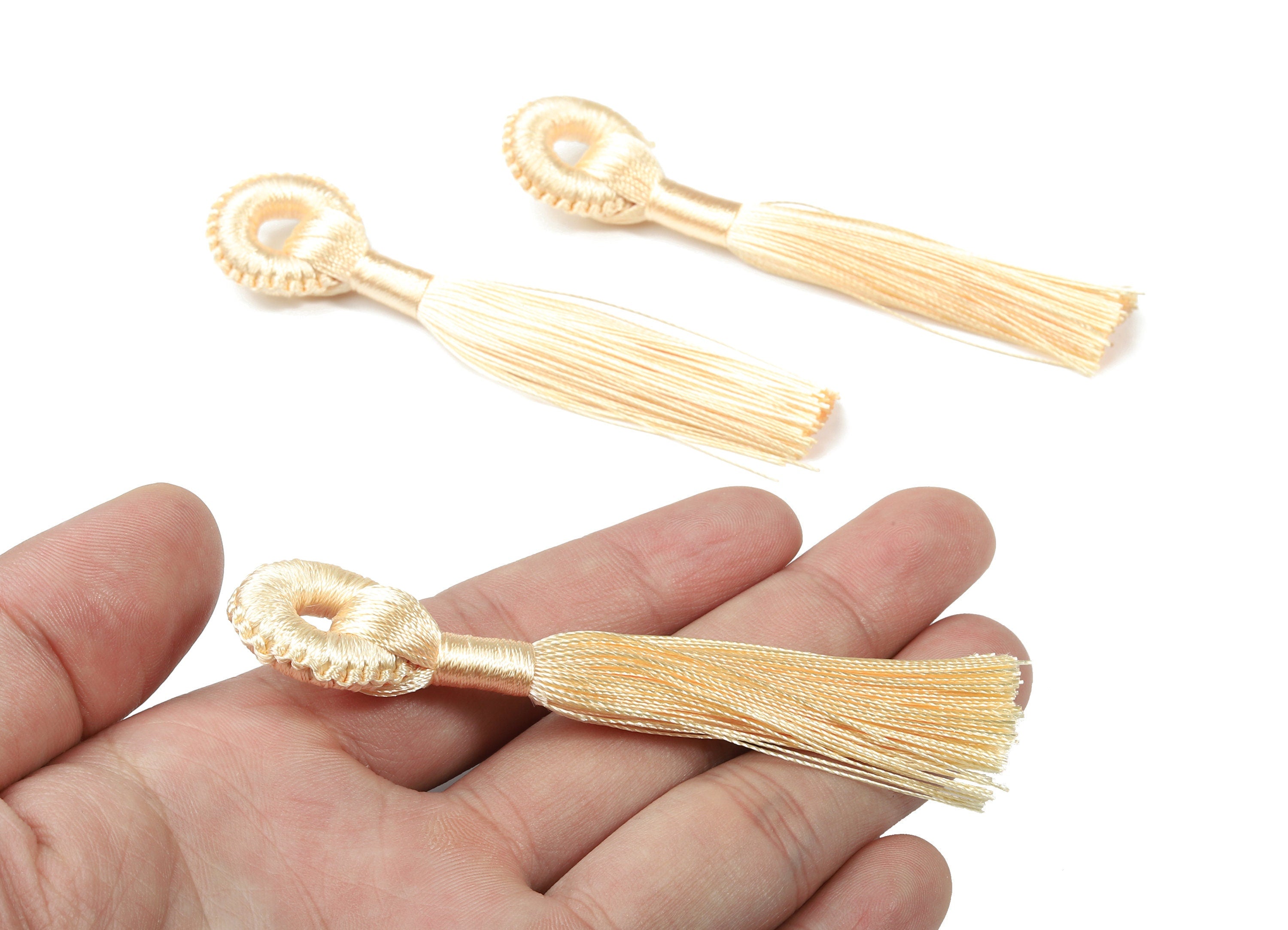 Tassel Earring With Loop - Silky Tassel Earrings - Cream Luxe Tassel - Boho Tassel - Boho Charms - Jewelry Supplies - 95x21x9.4mm - TS1128B - DOMEDBAZAAR