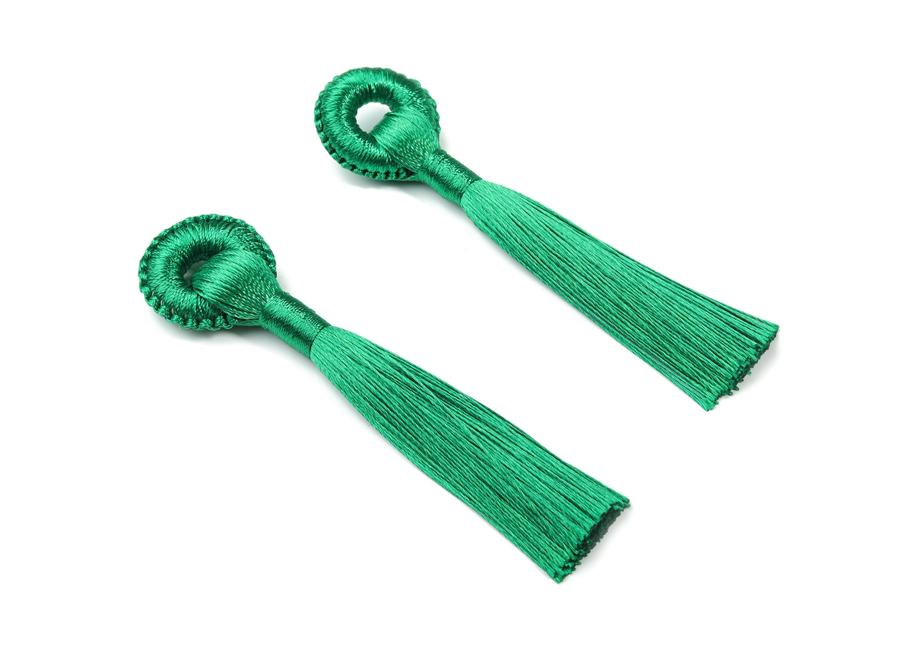 Tassel Earring With Loop - Silky Tassel Earrings - Green Luxe Tassel - Boho Tassel - Boho Charms - Jewelry Supplies - 95x21x9.41mm - TS1128C - DOMEDBAZAAR