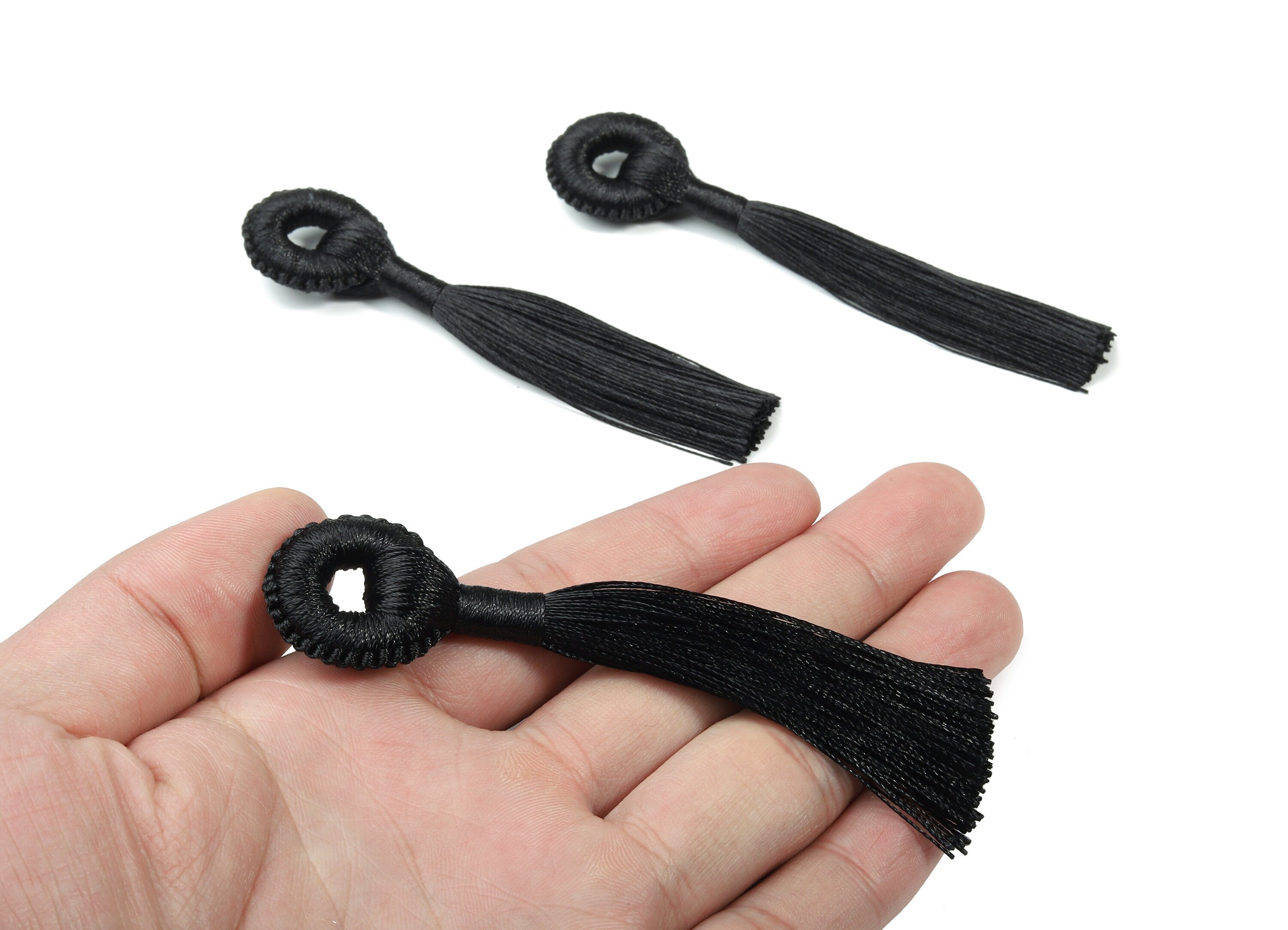 Tassel Earring With Loop - Silky Tassel Earrings - Black Luxe Tassel - Boho Tassel - Boho Charms - Jewelry Supplies - 95x21x9.41mm - TS1128D - DOMEDBAZAAR
