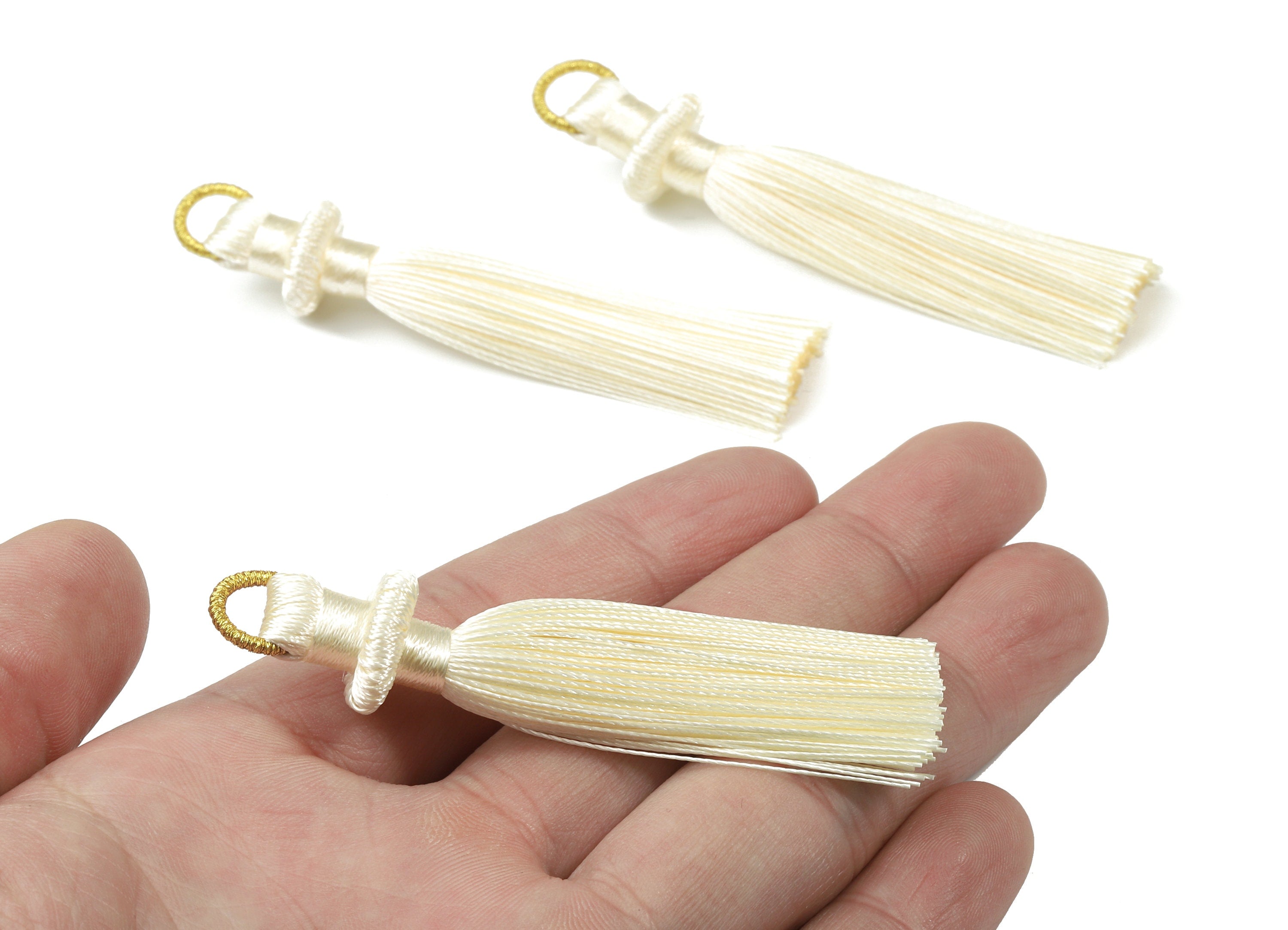 Silky Tassel Earring With Loop - Cream Earring Tassels - Luxe Tassel - Boho Tassel - Boho Charms - 77x13.64x6.72mm - TS1129C - DOMEDBAZAAR